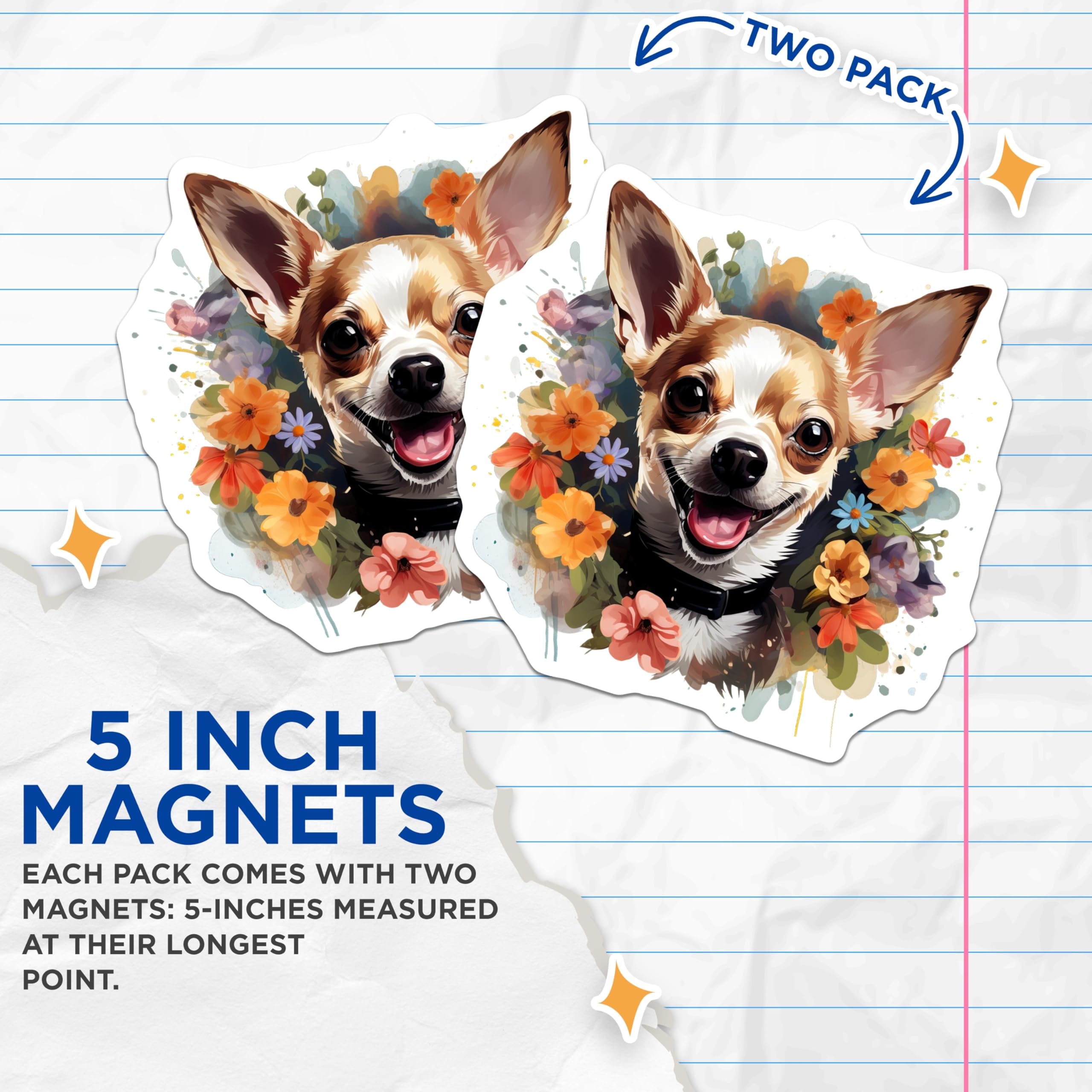 (2 Pack) Chihuahua Magnets - Dog Lover Decor - Floral Pet Art - Cute Dog Art - Animal Refrigerator Magnets - 5 Inches On Longest Side - Thick Durable Magnet - Made in USA - MAG26598