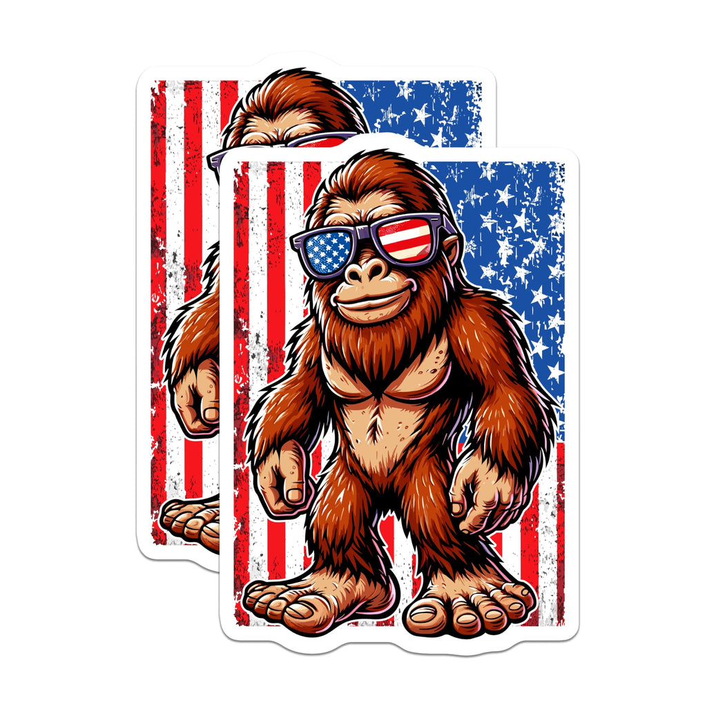 (2 Pack) Bigfoot Magnets - Patriotic Sasquatch Decor - USA Flag Sunglasses Yeti Cryptid - American Folkloric Creature - 5 Inches On Longest Side - Thick Durable Magnet - Made in USA - MAG20211