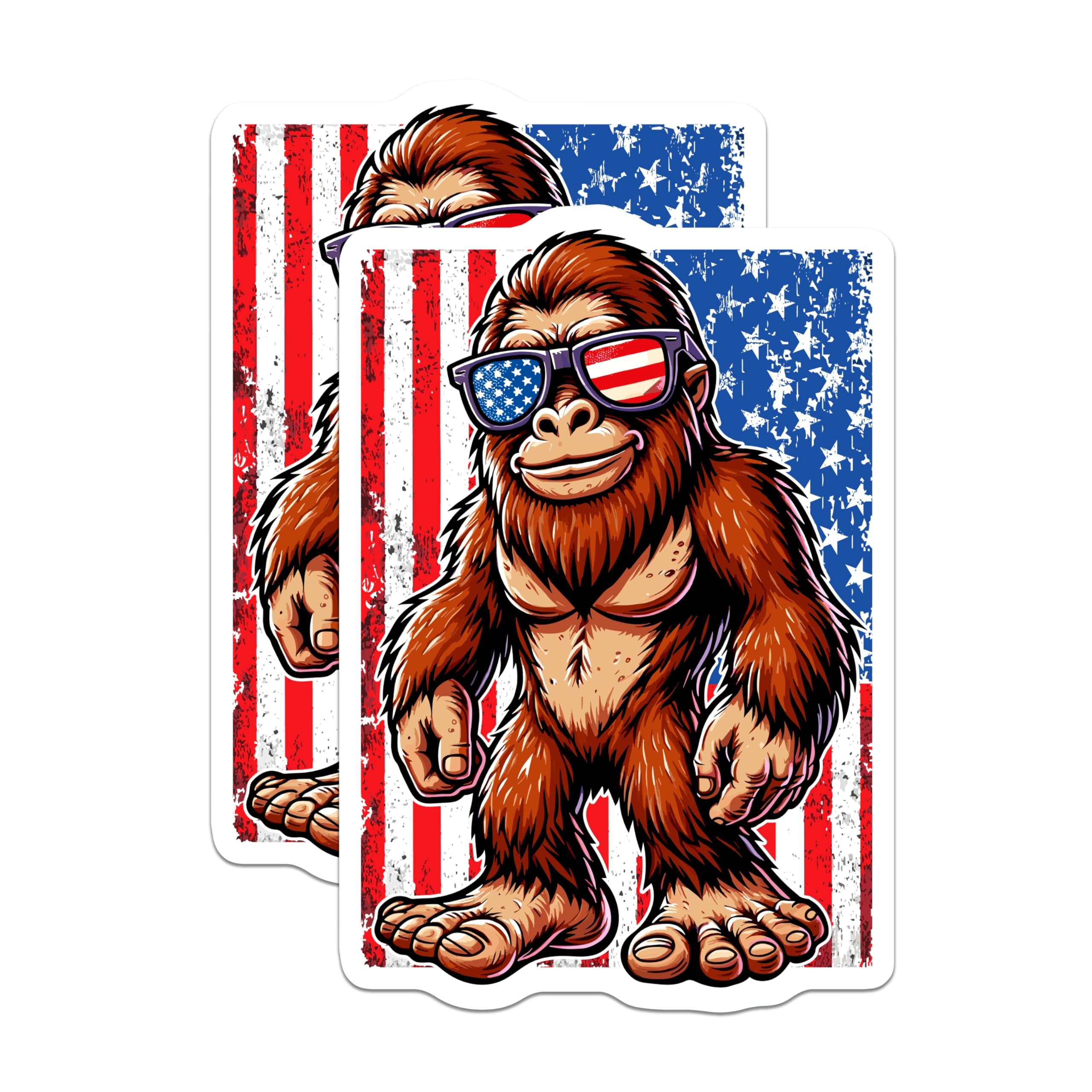 (2 Pack) Bigfoot Magnets - Patriotic Sasquatch Decor - USA Flag Sunglasses Yeti Cryptid - American Folkloric Creature - 5 Inches On Longest Side - Thick Durable Magnet - Made in USA - MAG20211