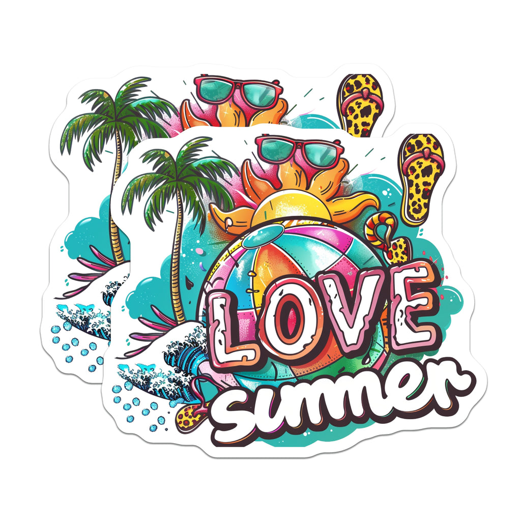 (2 Pack) Love Summer Magnets - Beach Vacation Decor - Tropical Fridge Fun - Retro Pop Art Locker Magnets - 5 Inches On Longest Side - Thick Durable Magnet - Made in USA - MAG36851