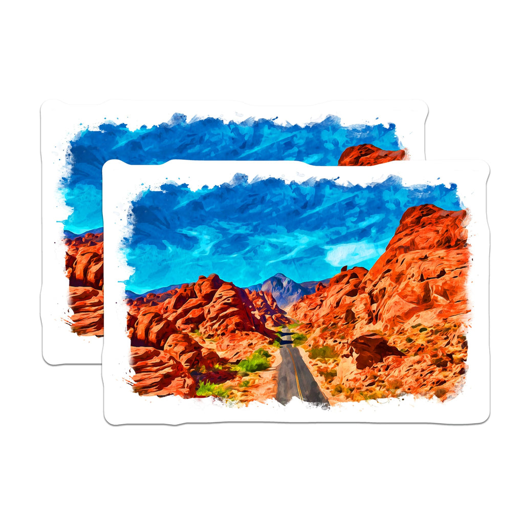 (2 Pack) Watercolor Desert Magnets - Southwestern Red Rock Landscape - Arid Mountain Scenery Art - 5 Inches On Longest Side - Thick Durable Magnet - Made in USA - MAG22984