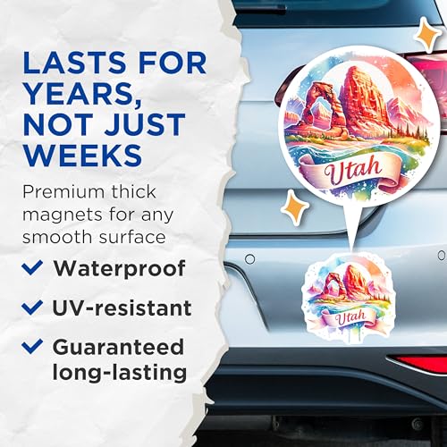 (2 Pack) Utah State Magnets - Utah Landscape Art - Utah Travel Mem - 5" On Longest Side - for Cars, Fridges, Toolboxes - Made in USA - MAG6937