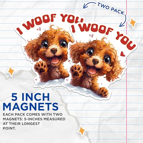 (2 Packs) I Woof You Poodle Magnets - Poodle Dog Breed Magnets - 5 Inches On Longest Side - Premium Magnet - for Fridges, Toolboxes, Cars - Made in USA - MAG2529