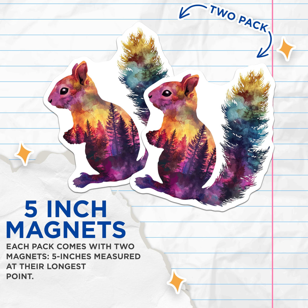 (2 Pack) Squirrel Magnets - Watercolor Forest - Animal Fridge Magnets - 5" On Longest Side - Premium Magnet - for Cars, Refrigerators, Toolboxes, Lockers - Made in USA - MAG15340
