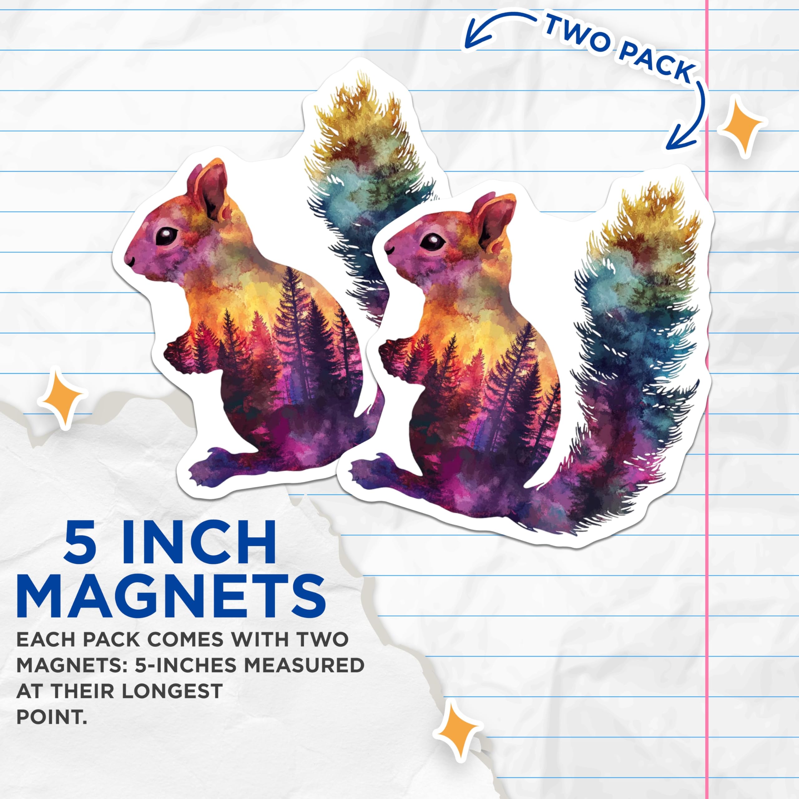 (2 Pack) Squirrel Magnets - Watercolor Forest - Animal Fridge Magnets - 5" On Longest Side - Premium Magnet - for Cars, Refrigerators, Toolboxes, Lockers - Made in USA - MAG15340