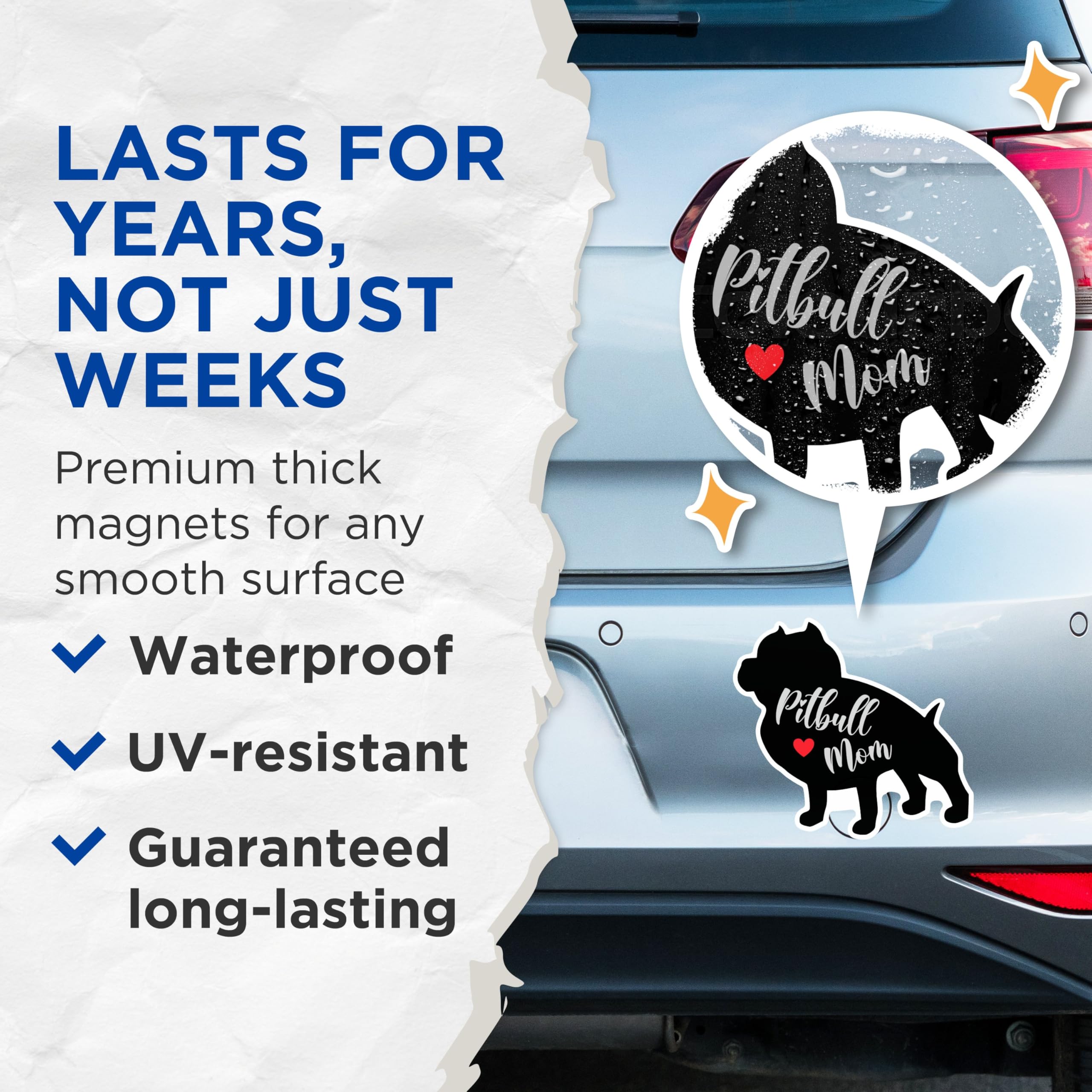 (2 Packs) Pitbull Mom Magnets - Pitbull Mom Dog Breed Magnets - 5 Inches On Longest Side - Premium Magnet - for Fridges, Toolboxes, Cars - Made in USA - MAG2510