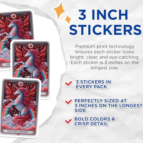 (3 Pack) Mystical Unicorn Decals - Magical Creature Stickers - Laptop Decal - 3 Inches On Longest Side - Easy Peel & Apply - Made in USA - 3MCS0106