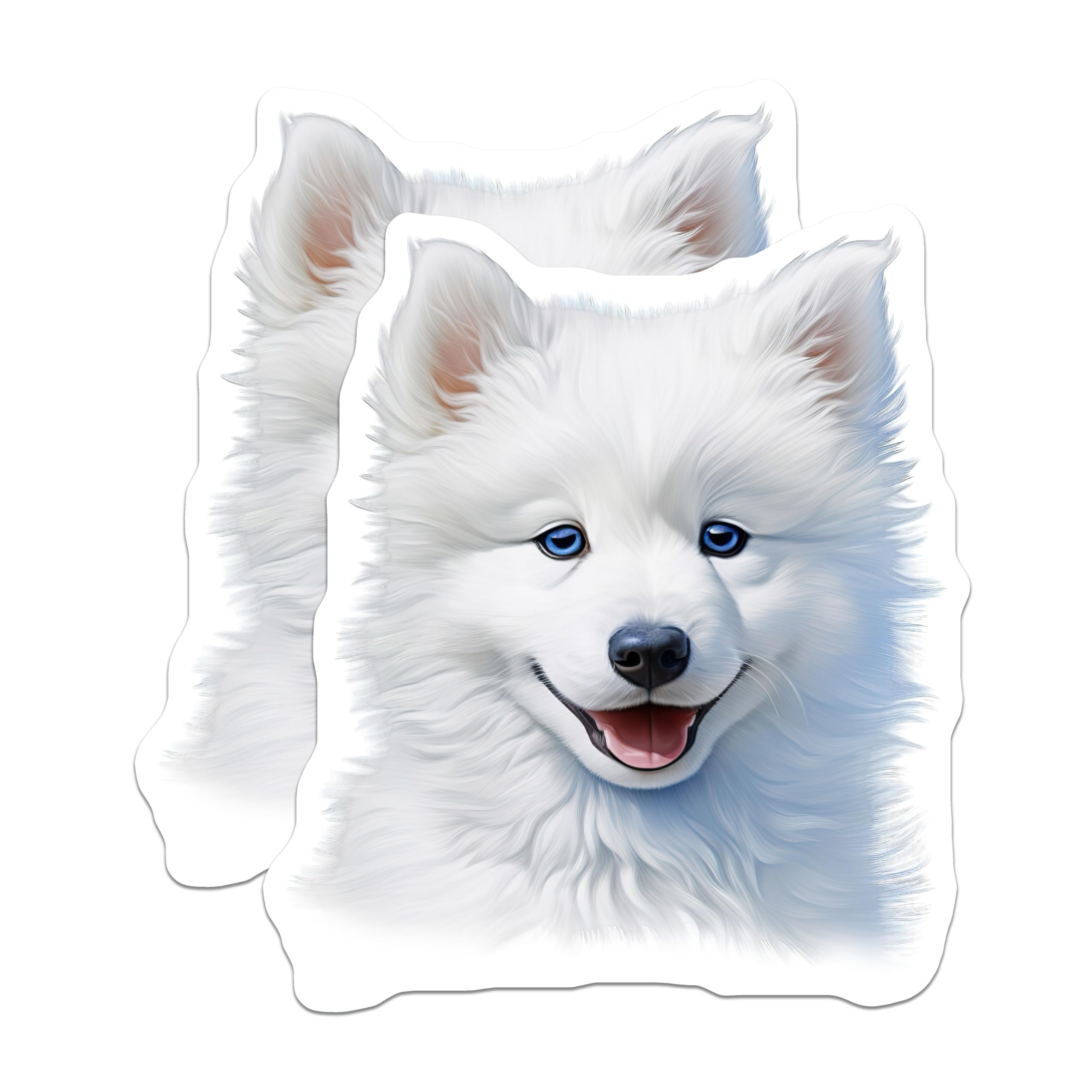 (2 Pack) Samoyed Puppy Magnets - Adorable Fluffy Dog Art - Dog Mom Fridge Accent - 5 Inches On Longest Side - Thick Durable Magnet - Made in USA - MAG25539
