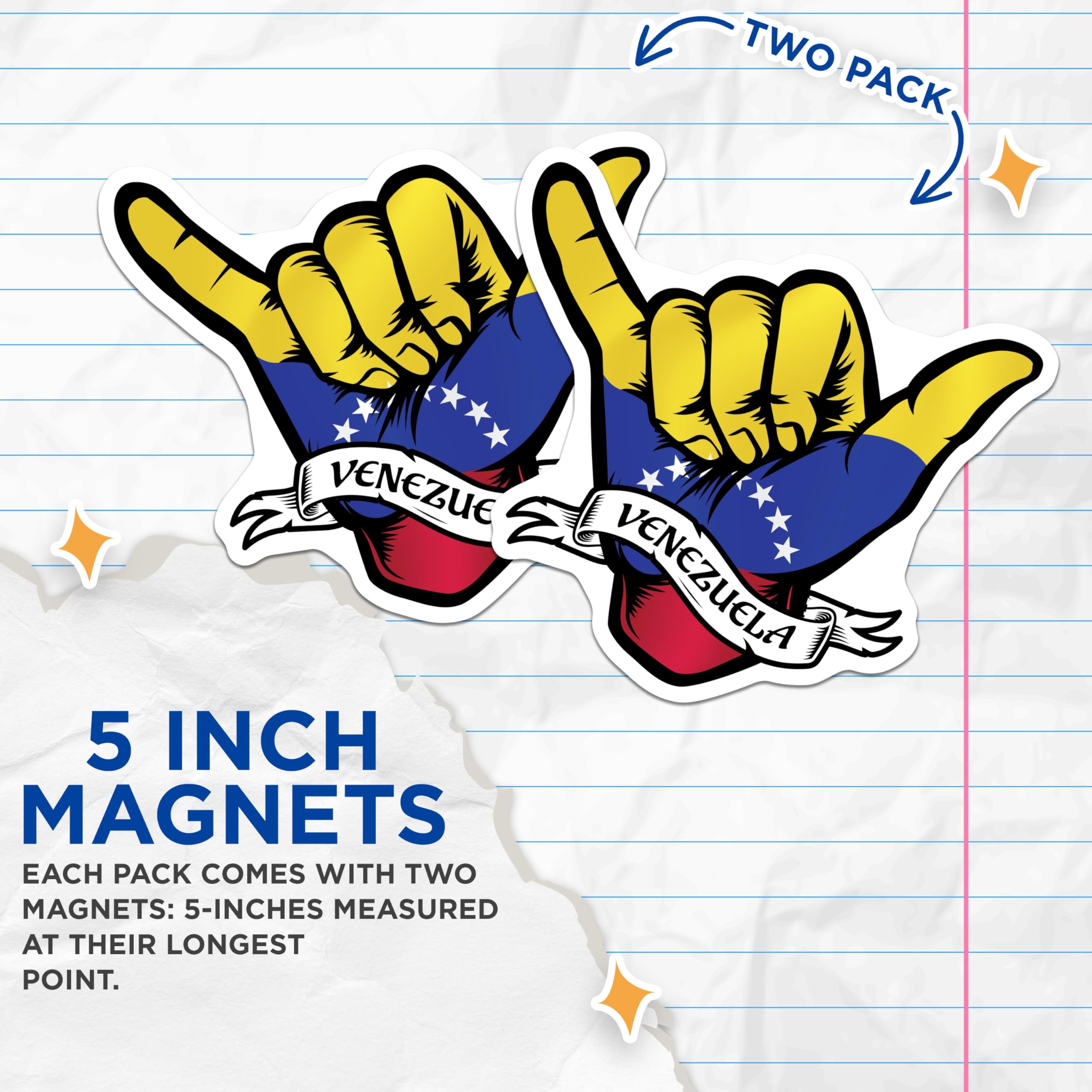 (2 Pack) Venezuela Hand Sign Magnets - Shaka Sign - Venezuelan Pride Decoration - 5" On Longest Side - Premium Magnet - for Cars, Refrigerators, Toolboxes, Lockers - Made in USA - MAG18667