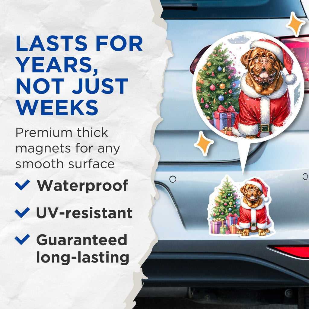 (2 Pack) Dogue de Bordeaux Christmas Magnets - Santa Dog Holiday Decor - Pet Lover Xmas Present - 5 Inches On Longest Side - Thick Durable Magnet - Made in USA - MAG26045