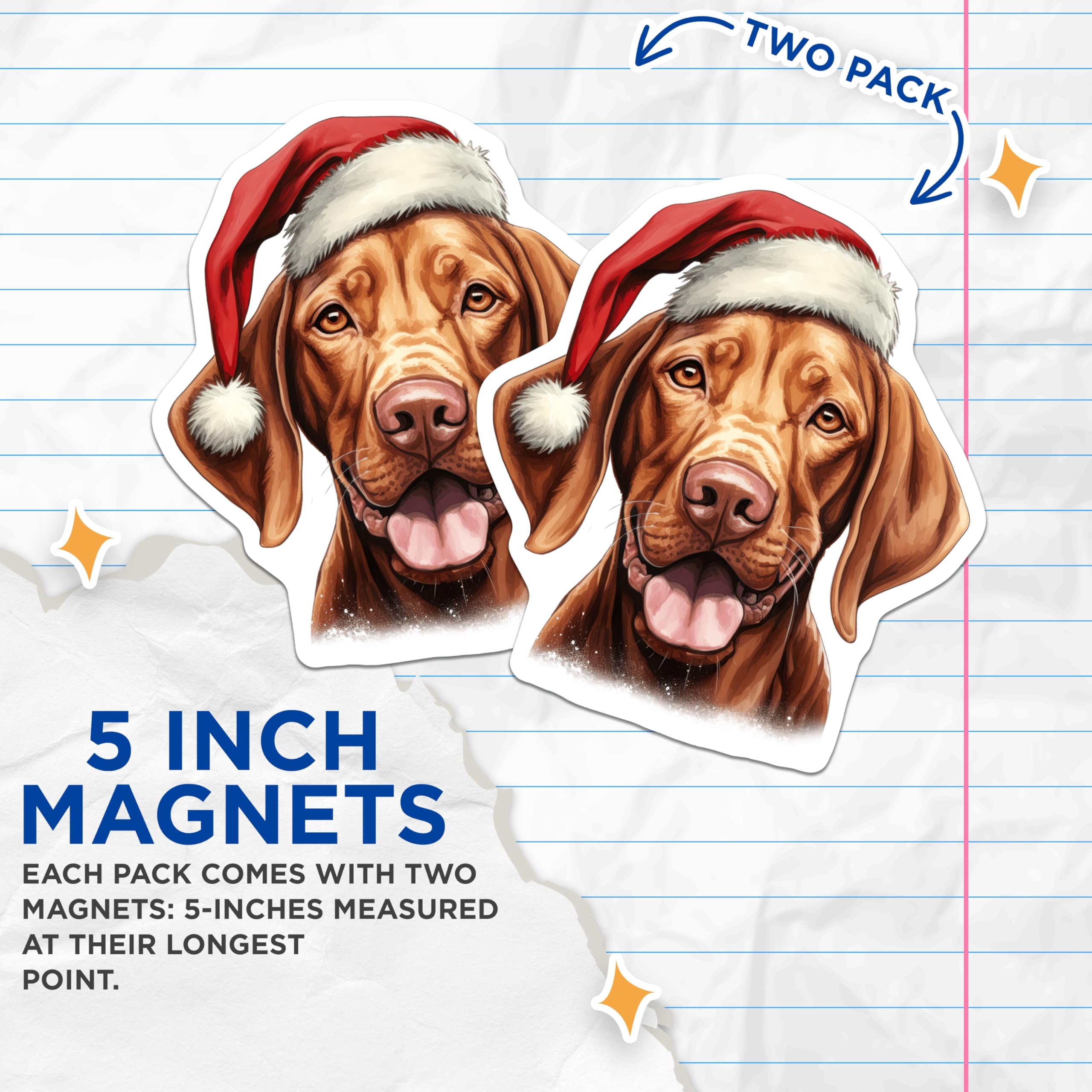 (2 Pack) Vizsla Christmas Magnets - Santa Hat Dog Refrigerator Decor - Festive Pet Holiday Canine Accent - Dog Lover Display - 5 Inches On Longest Side - Thick Durable Magnet - Made in USA - MAG24398