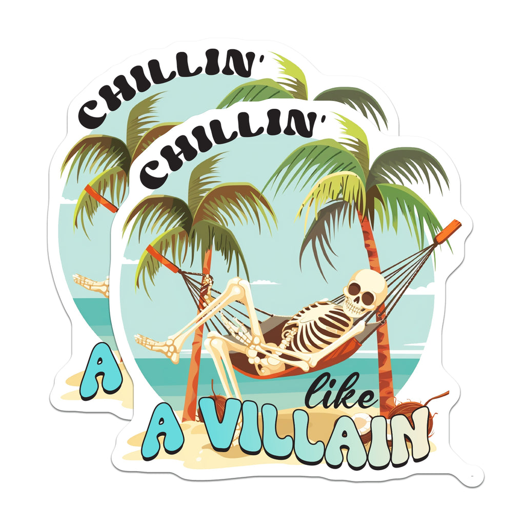 (2 Pack) Chillin Like a Villain Magnets - Skeleton Hammock Beach - Funny Sarcastic Vacation Decor - 5 Inches On Longest Side - Thick Durable Magnet - Made in USA - MAG38987