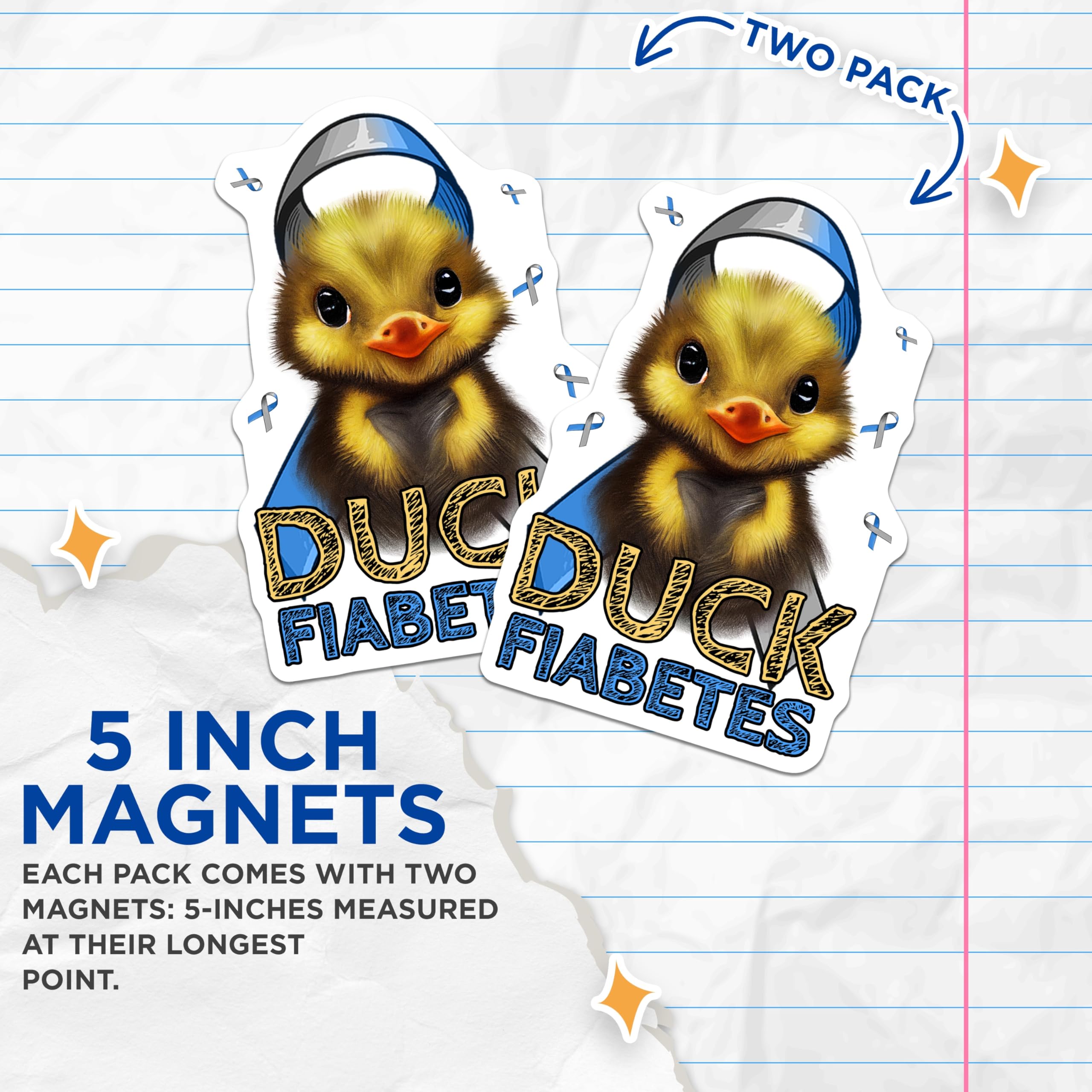 (2 Pack) Duck Fiabetes Magnets - Diabetes Awareness Support - Cute Duckling Illustration - 5" On Longest Side - Premium Magnet - for Cars, Refrigerators, Toolboxes, Lockers - Made in USA - MAG16762