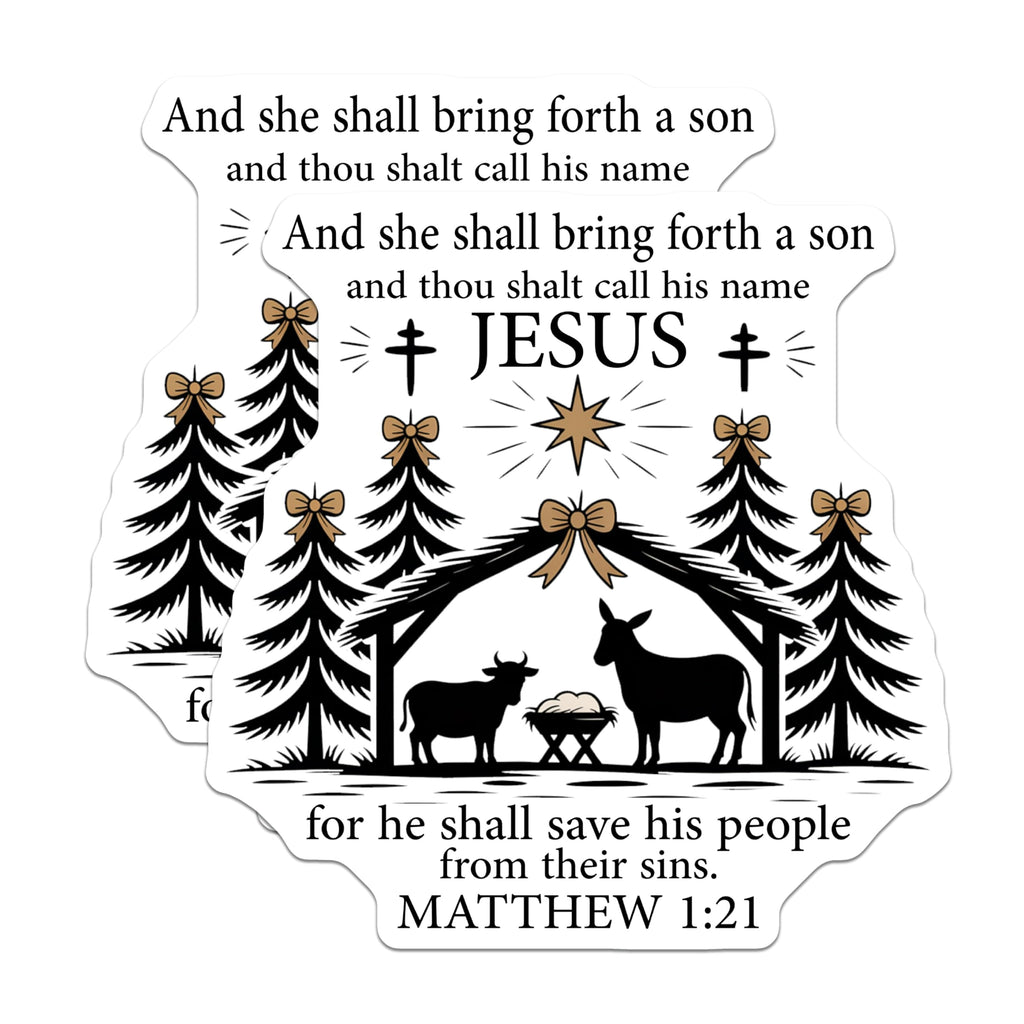 (2 Pack) Nativity Scene Magnets - Matthew 1:21 Bible Verse - Christian Christmas Decor for Home - 5 Inches On Longest Side - Thick Durable Magnet - Made in USA - MAG29311