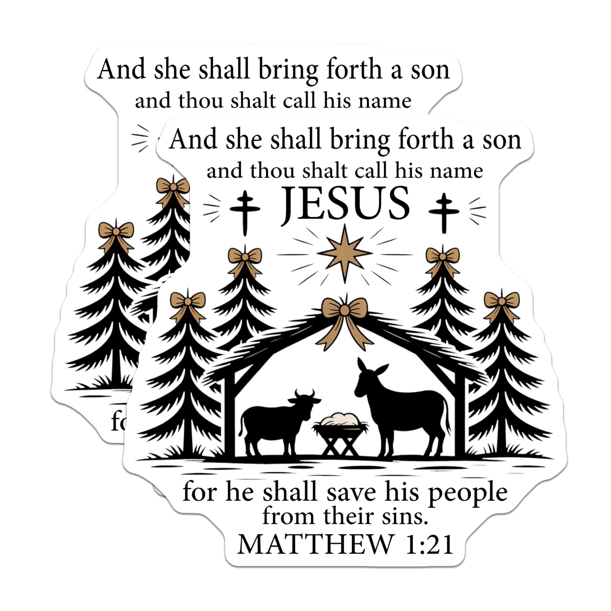 (2 Pack) Nativity Scene Magnets - Matthew 1:21 Bible Verse - Christian Christmas Decor for Home - 5 Inches On Longest Side - Thick Durable Magnet - Made in USA - MAG29311