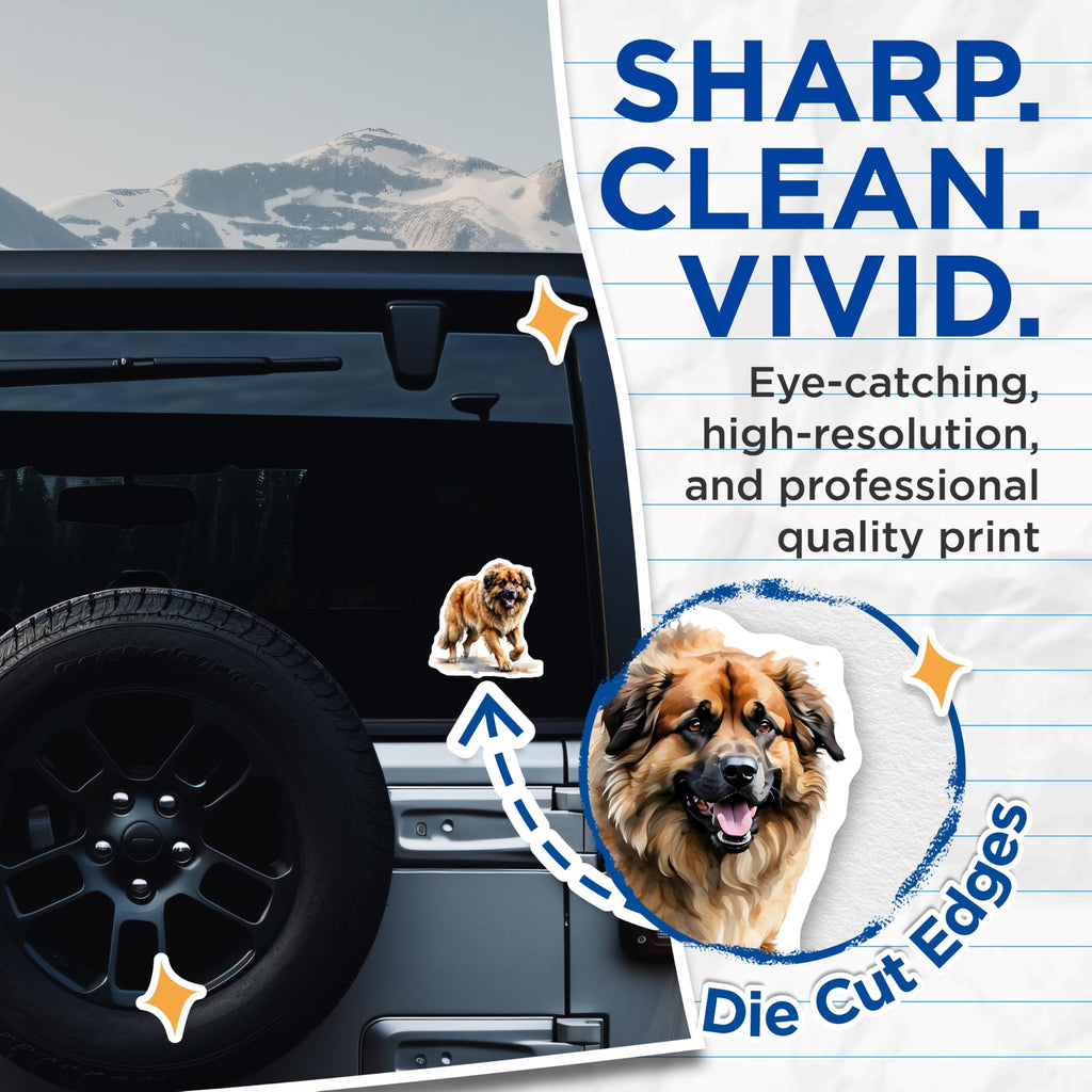(2 Pack) Leonberger Dog Stickers - Large Breed Dog Decals - Dog Lover Items - 5" On Longest Side - Sticks to Smooth Flat Surfaces - Made in USA - BMCS15731
