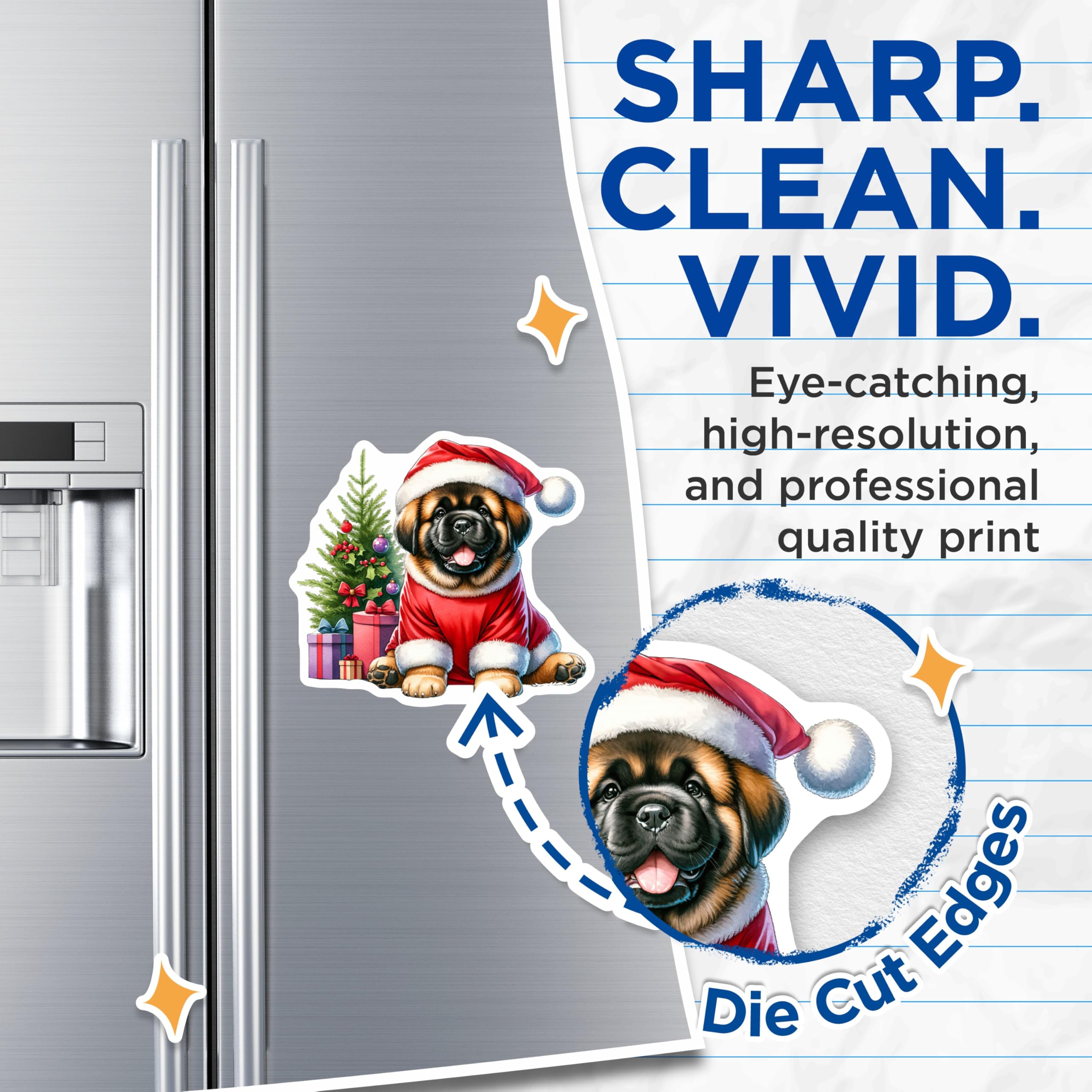 (2 Pack) Christmas Puppy Dog Magnets - Cute Holiday Refrigerator Decor - Xmas Pet Lover Accessories - 5 Inches On Longest Side - Thick Durable Magnet - Made in USA - MAG26389