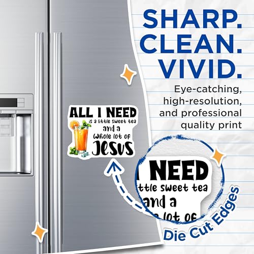 (2 Pack) All I Need is a Little Sweet Tea and a Whole Lot of Jesus Magnets - Inspirational Quote - Kitchen Decor - 5" On Longest Side - for Cars, Fridges, Toolboxes - Made in USA