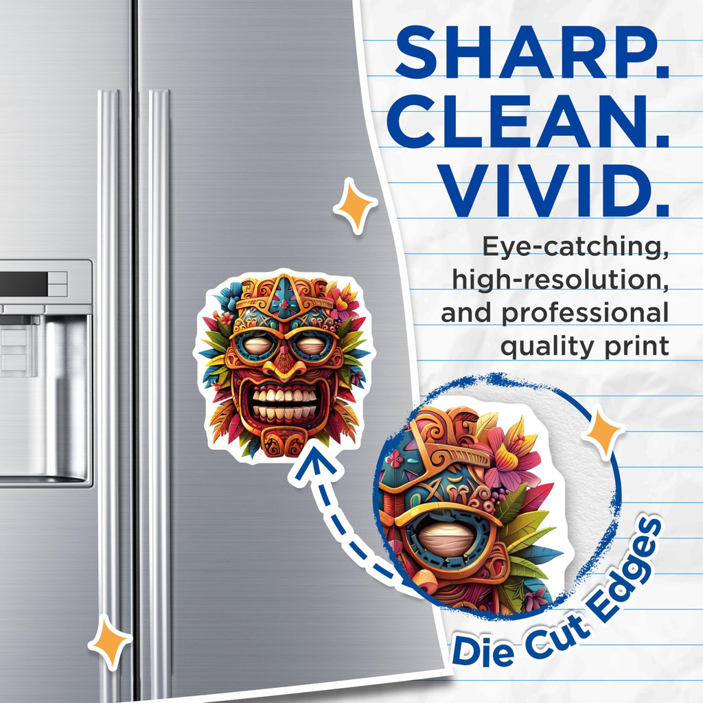 (2 Pack) Tiki Mask Magnets - Polynesian Decor - Colorful Island Art - 5 Inches On Longest Side - Thick Durable Magnet - Made in USA - MAG20898