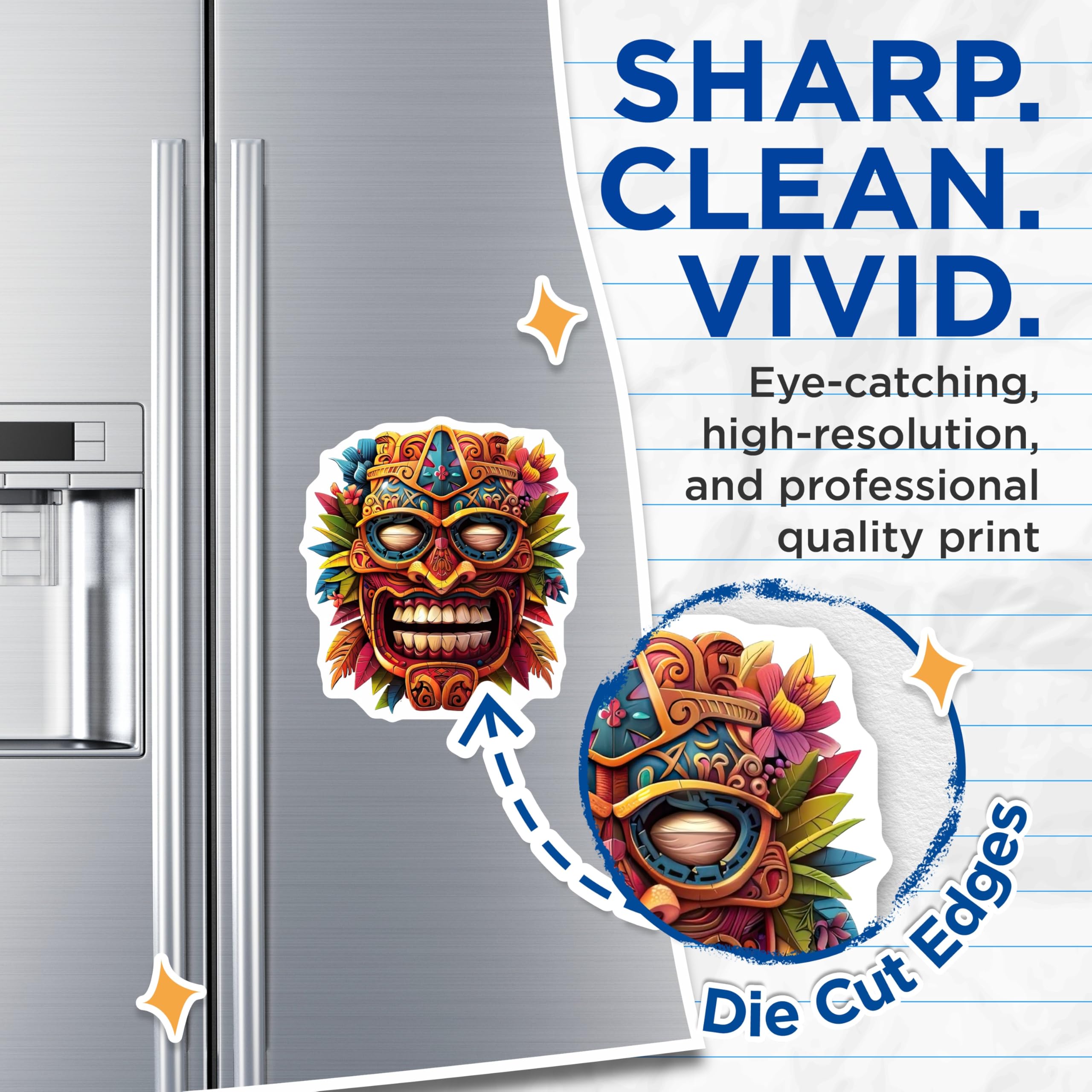 (2 Pack) Tiki Mask Magnets - Polynesian Decor - Colorful Island Art - 5 Inches On Longest Side - Thick Durable Magnet - Made in USA - MAG20898