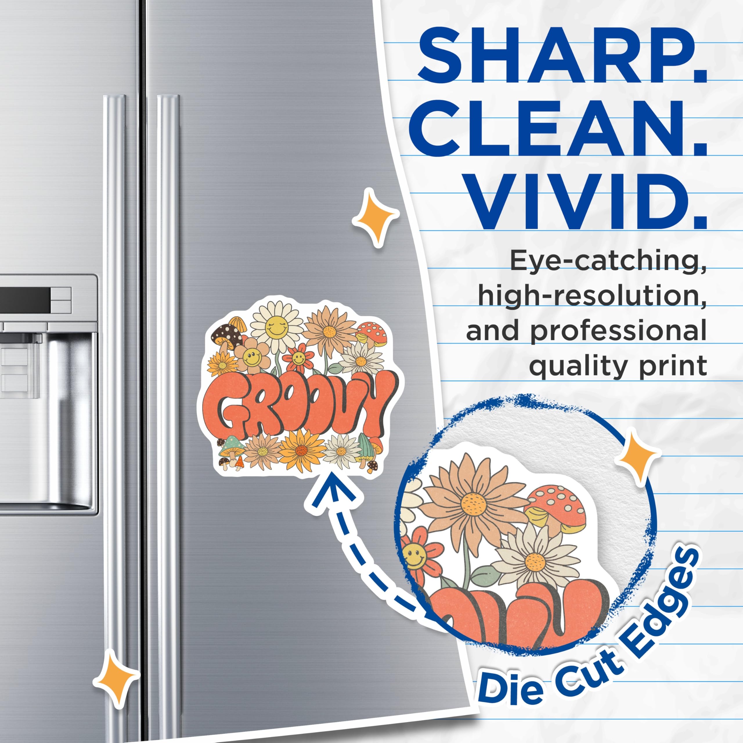 (2 Pack) Groovy Flower Magnets - Retro Style - 70s Aesthetic - 5" On Longest Side - Premium Magnet - for Cars, Refrigerators, Toolboxes, Lockers - Made in USA - MAG15059