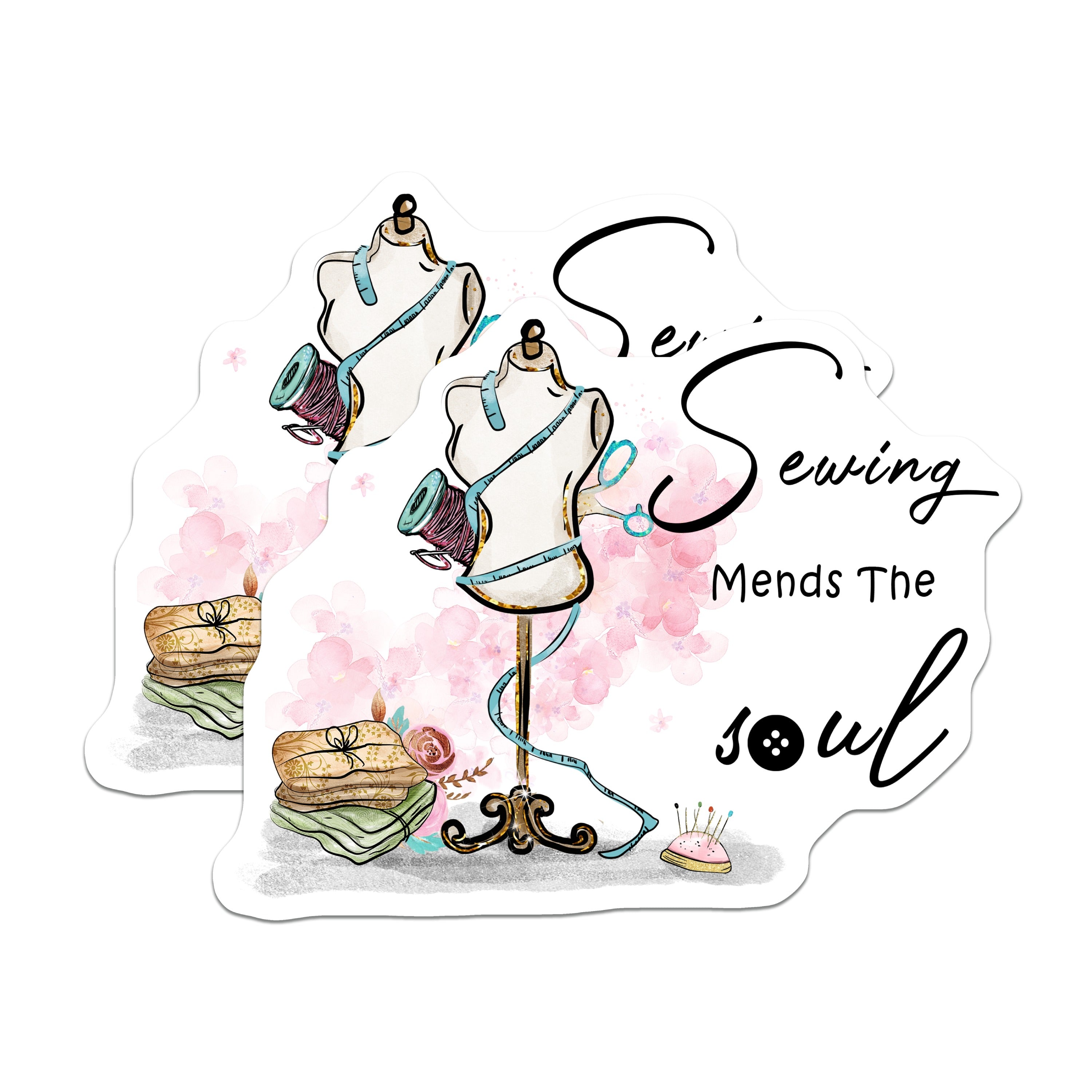 (2 Pack) Sewing Mends Soul Magnets - Crafter Hobby Present - Seamstress Studio Decor - Dress Form Art - 5 Inches On Longest Side - Thick Durable Magnet - Made in USA - MAG38834
