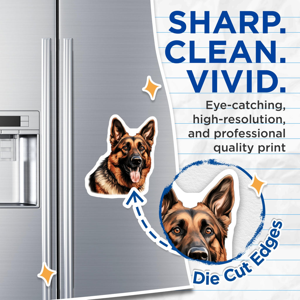 (2 Pack) German Shepherd Magnets - Dog Owner Refrigerator Decor - Pet Lover Canine Art - 5 Inches On Longest Side - Thick Durable Magnet - Made in USA - MAG29792