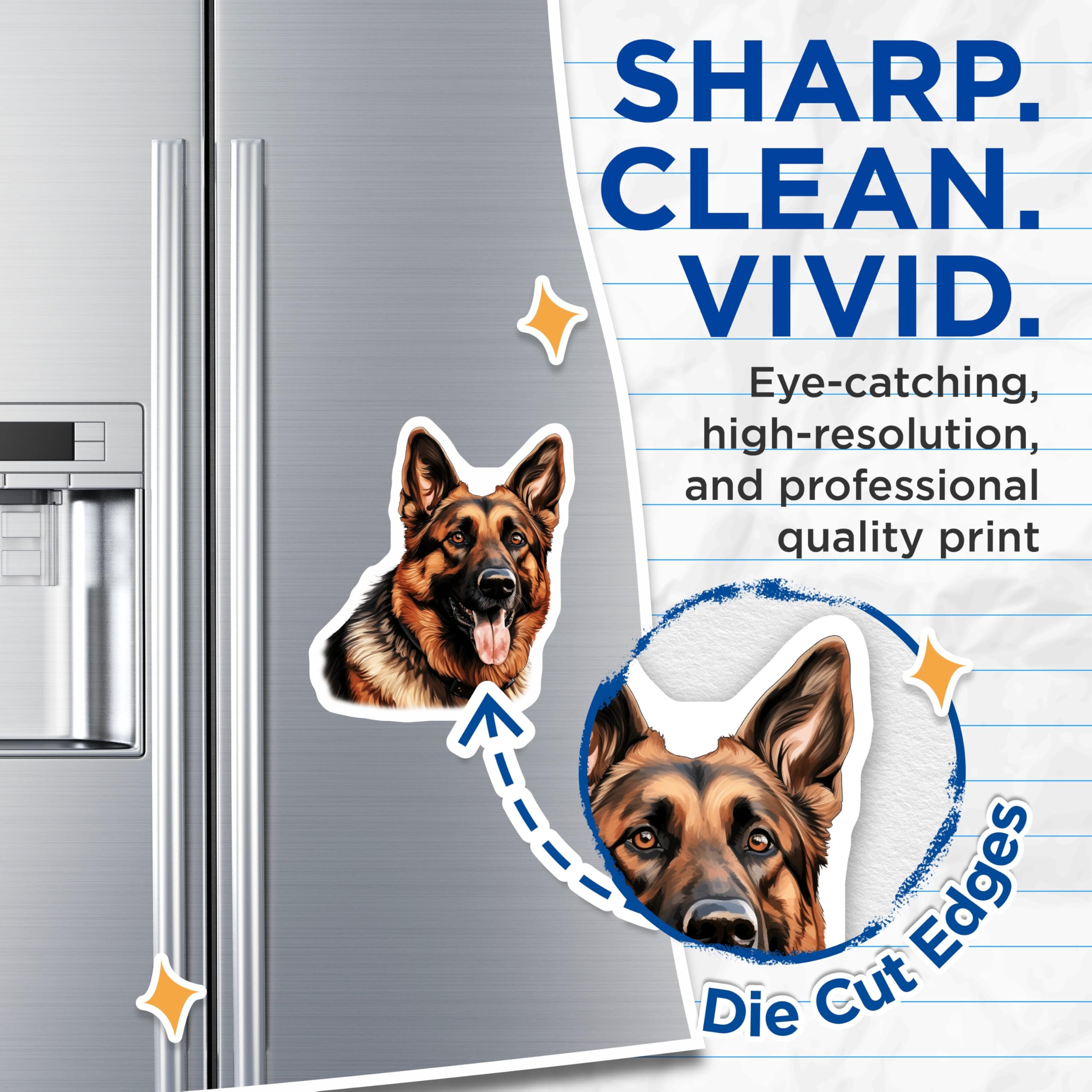 (2 Pack) German Shepherd Magnets - Dog Owner Refrigerator Decor - Pet Lover Canine Art - 5 Inches On Longest Side - Thick Durable Magnet - Made in USA - MAG29792