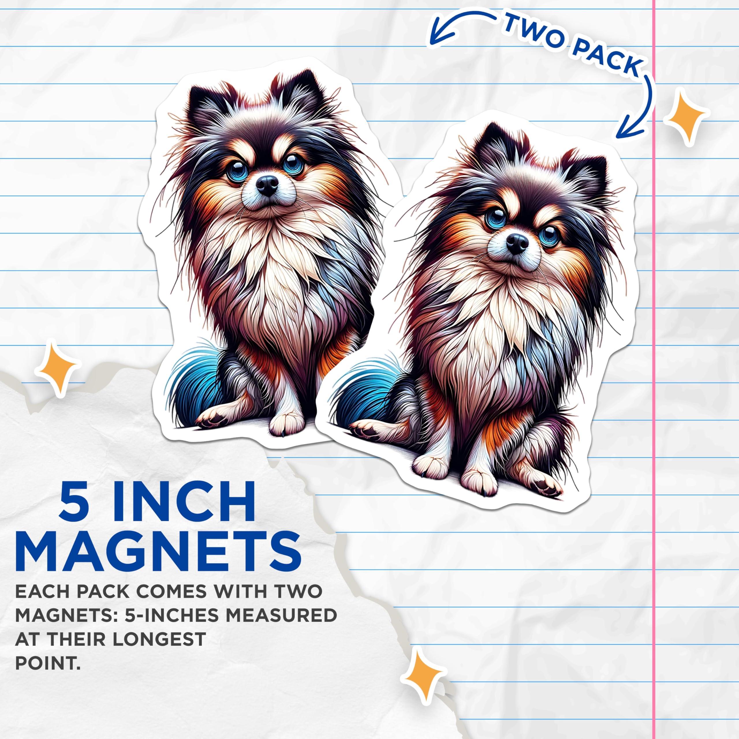 (2 Pack) Pomeranian Dog Magnets - Cute Puppy Art - Fridge Locker Decorations - 5" On Longest Side - Premium Magnet - for Cars, Refrigerators, Toolboxes, Lockers - Made in USA - MAG14269