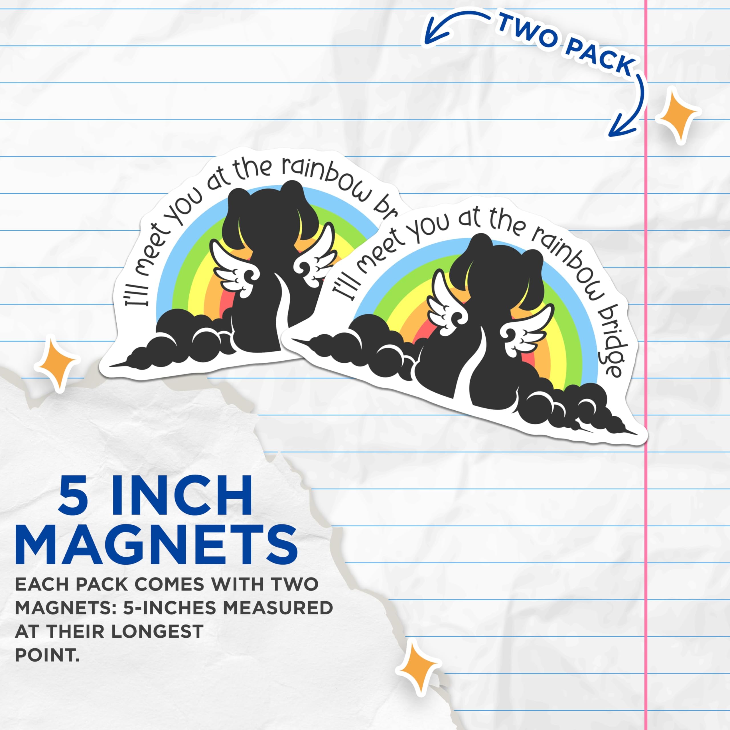 (2 Pack) Rainbow Bridge Pet Loss Magnets - Dog Memorial - Sympathy Decor - 5" On Longest Side - Premium Magnet - for Cars, Refrigerators, Toolboxes, Lockers - Made in USA - MAG18704