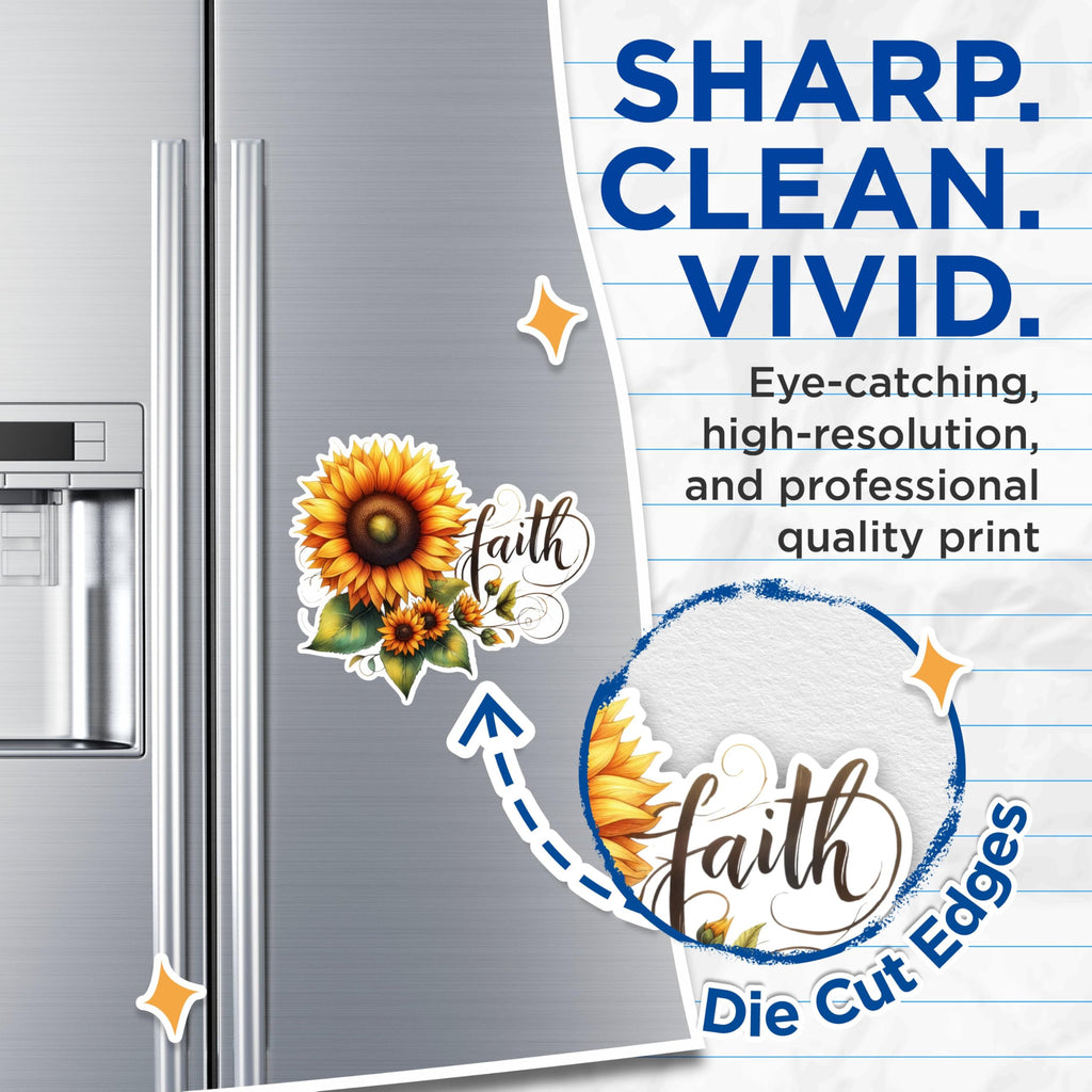 (2 Pack) Sunflower Faith Magnets - Inspirational Flower Magnets - Motivational Home Decor Magnets- 5" On Longest Side - for Fridges, Toolboxes, Cars - Made in USA - MAG2558