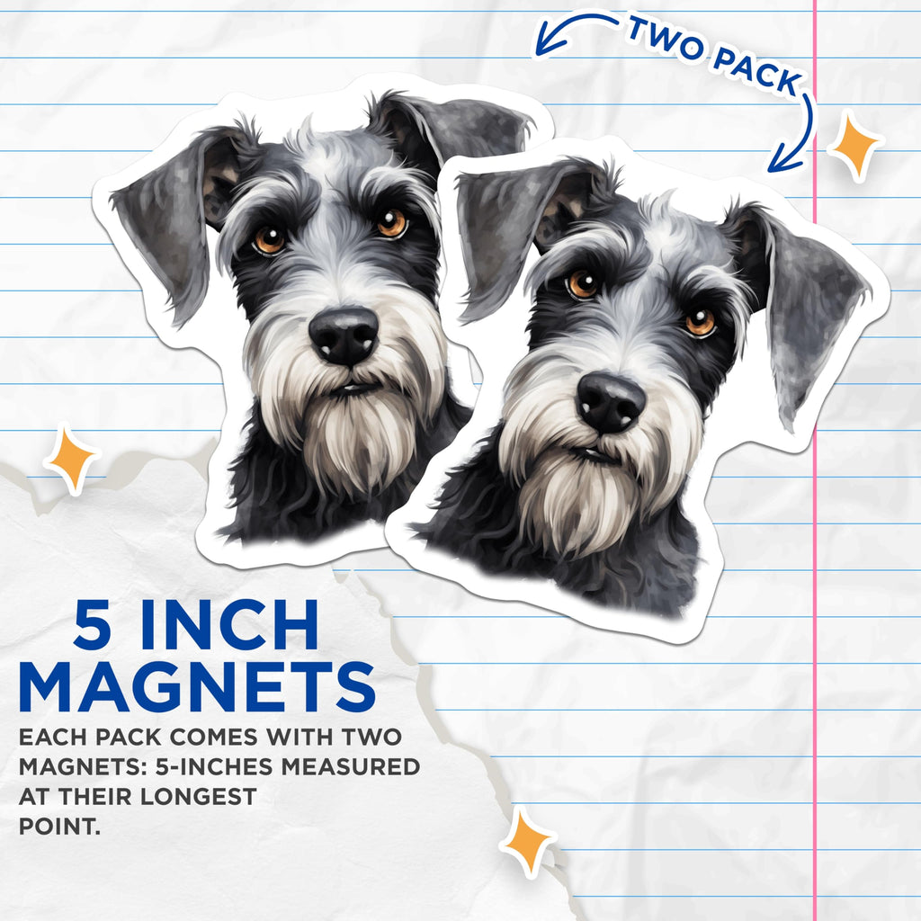 (2 Pack) Schnauzer Dog Magnets - Miniature Schnauzer Art - Pet Lover Refrigerator Decor - 5 Inches On Longest Side - Thick Durable Magnet - Made in USA - MAG26397