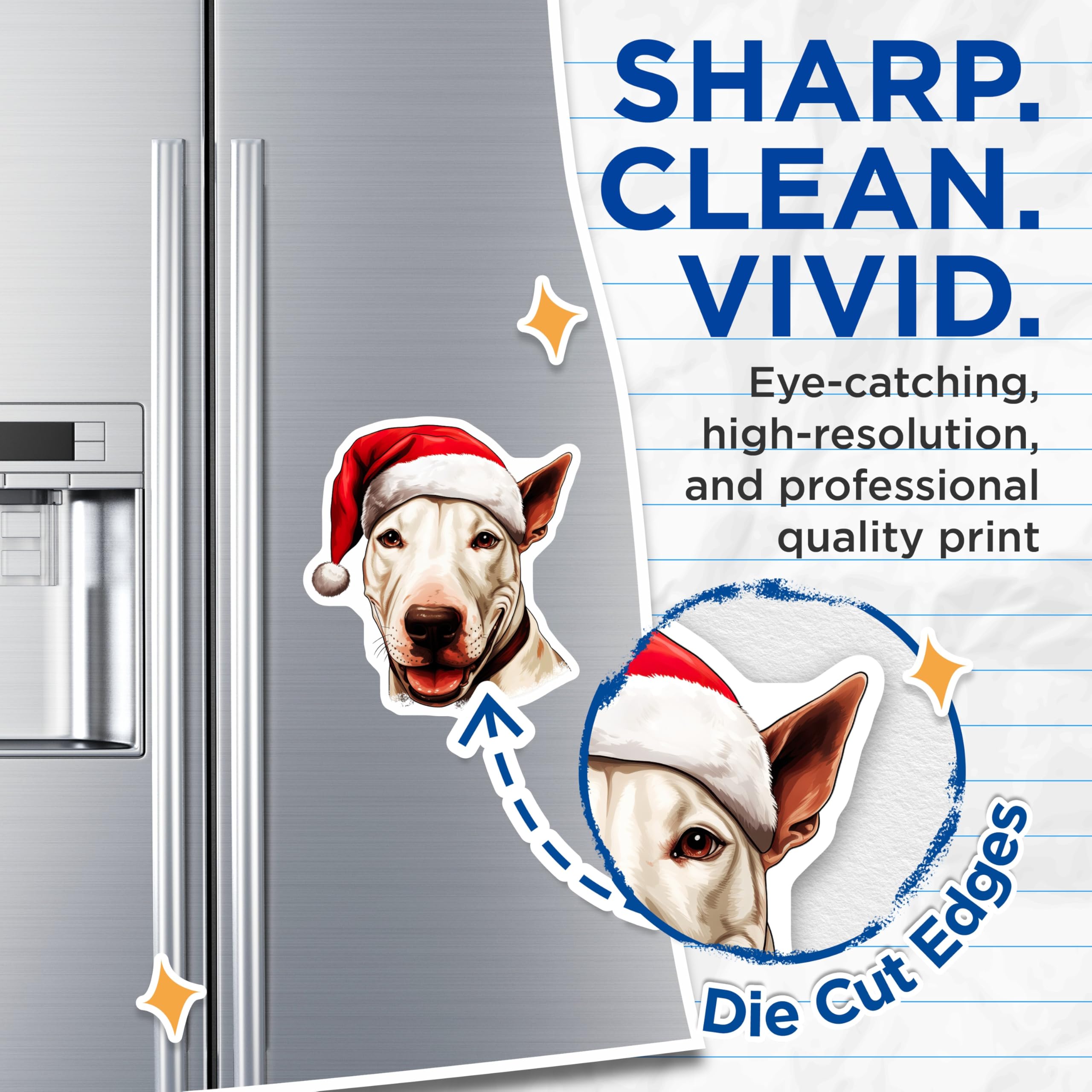 (2 Pack) Bull Terrier Santa Hat Magnets - Christmas Dog Refrigerator Decor - Holiday Pet Animal Art - 5 Inches On Longest Side - Thick Durable Magnet - Made in USA - MAG25679
