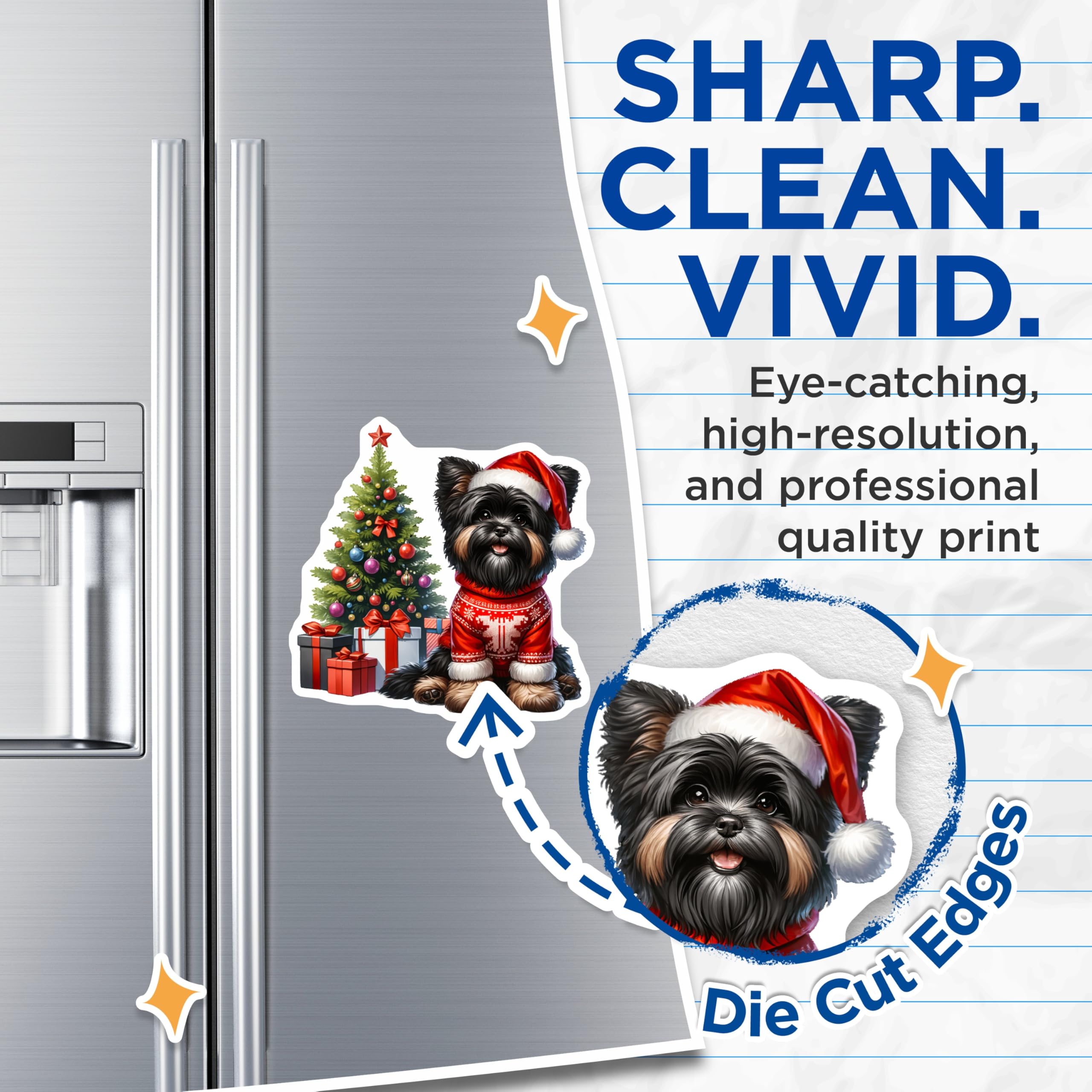 (2 Pack) Christmas Yorkie Magnets - Festive Pet Fridge Decor - Cute Dog Lover Magnets - Holiday Season Animal Decoration - 5 Inches On Longest Side - Thick Durable Magnet - Made in USA - MAG28283