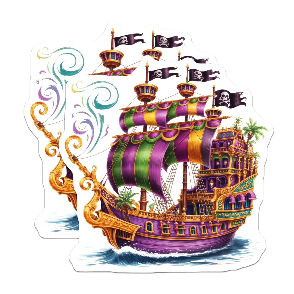 (2 Pack) Whimsical Pirate Ship Magnets - Fantasy Galleon Decor - Adventure Theme Souvenir - 5 Inches On Longest Side - Thick Durable Magnet - Made in USA - MAG37648