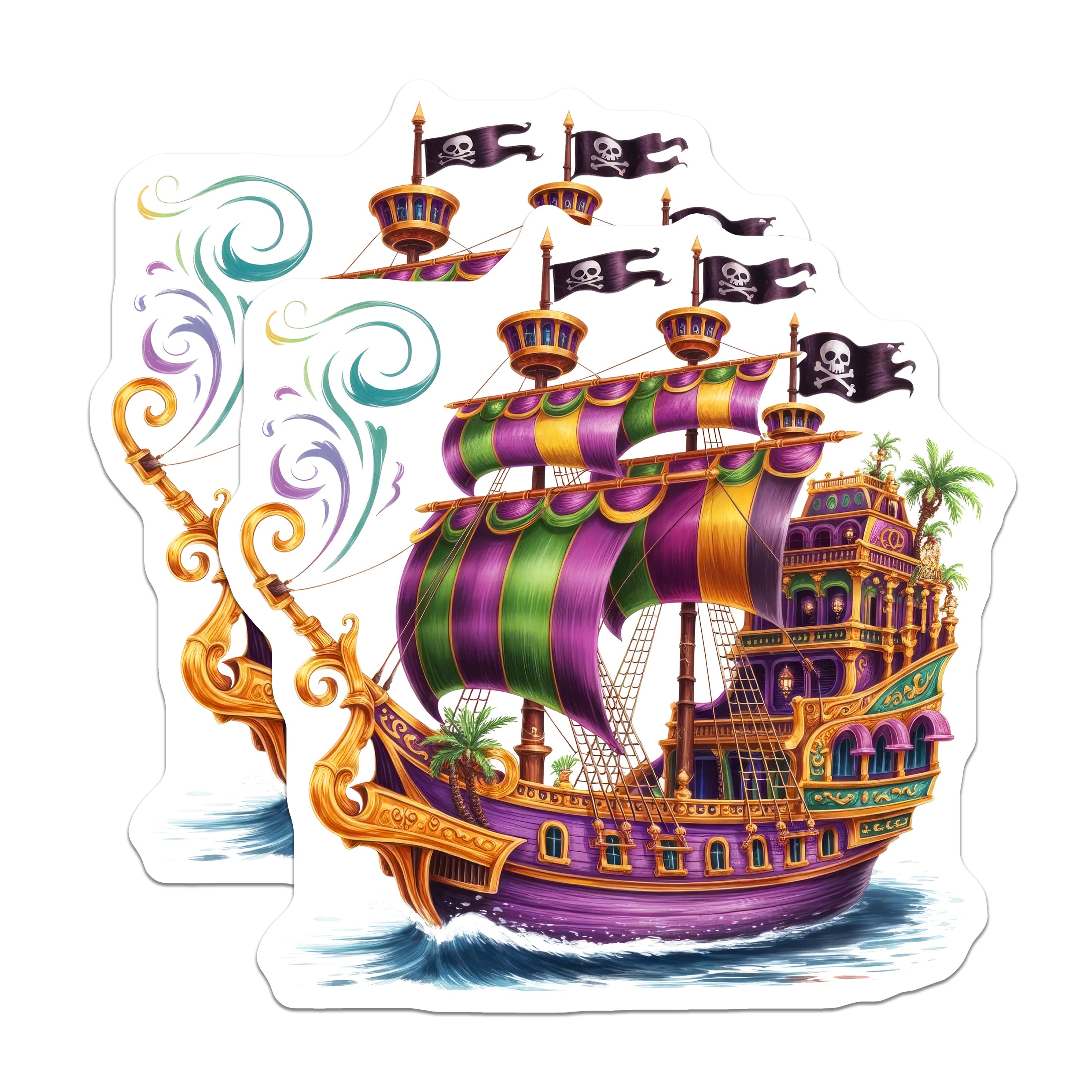 (2 Pack) Whimsical Pirate Ship Magnets - Fantasy Galleon Decor - Adventure Theme Souvenir - 5 Inches On Longest Side - Thick Durable Magnet - Made in USA - MAG37648
