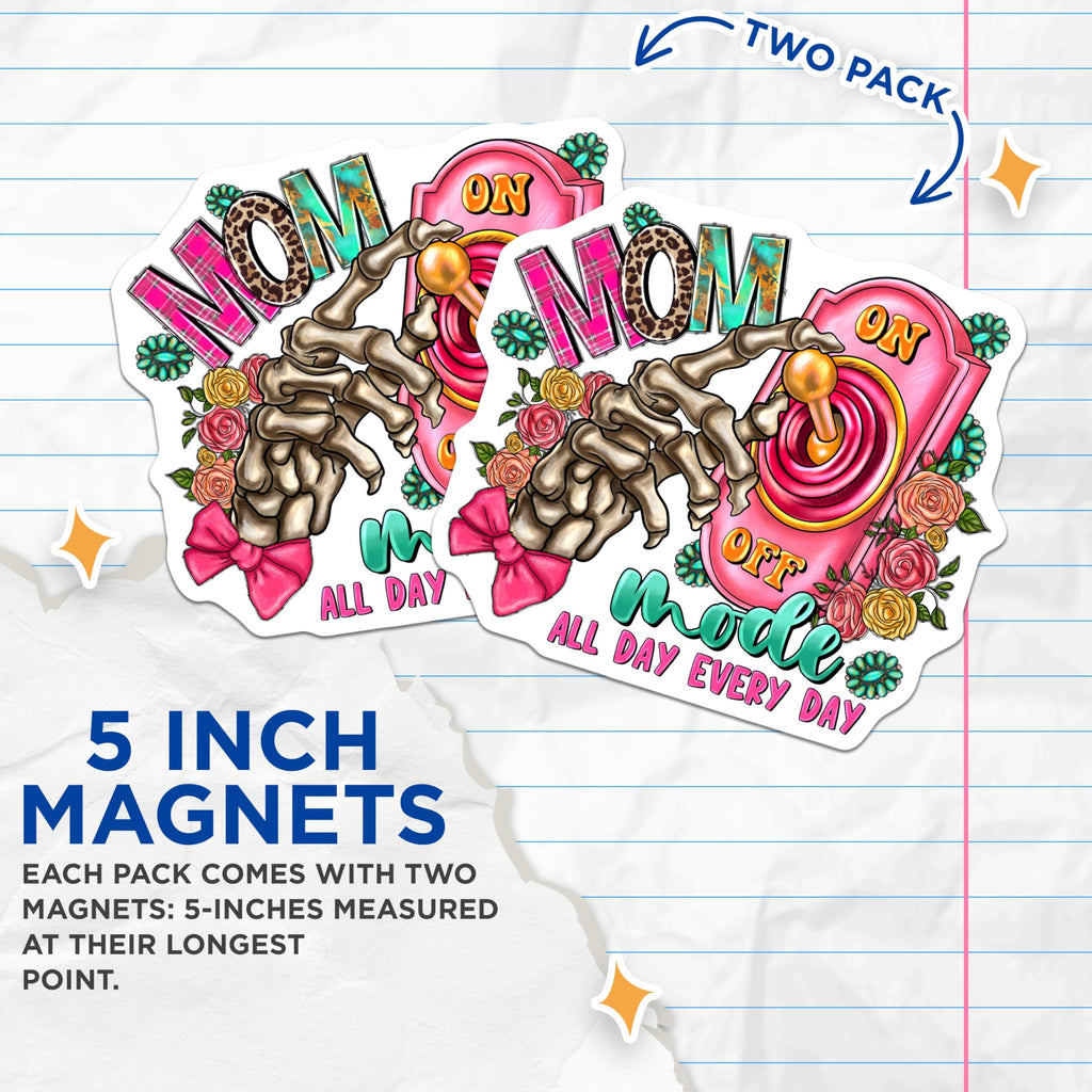 (2 Pack) Mom Life Toggle Switch Magnets - Skeleton Hand Humor - Western Boho Refrigerator Decor - 5 Inches On Longest Side - Thick Durable Magnet - Made in USA - MAG28773