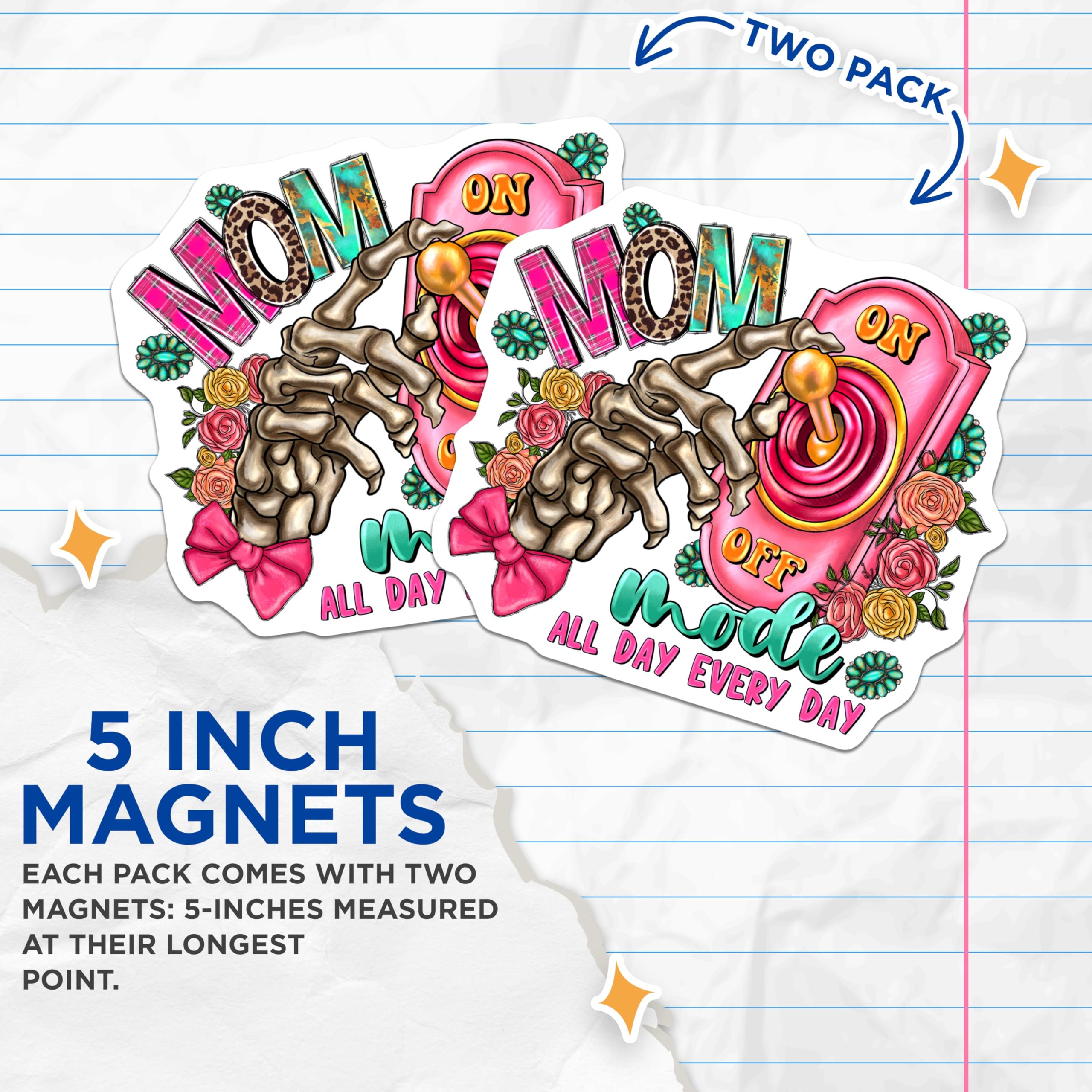 (2 Pack) Mom Life Toggle Switch Magnets - Skeleton Hand Humor - Western Boho Refrigerator Decor - 5 Inches On Longest Side - Thick Durable Magnet - Made in USA - MAG28773