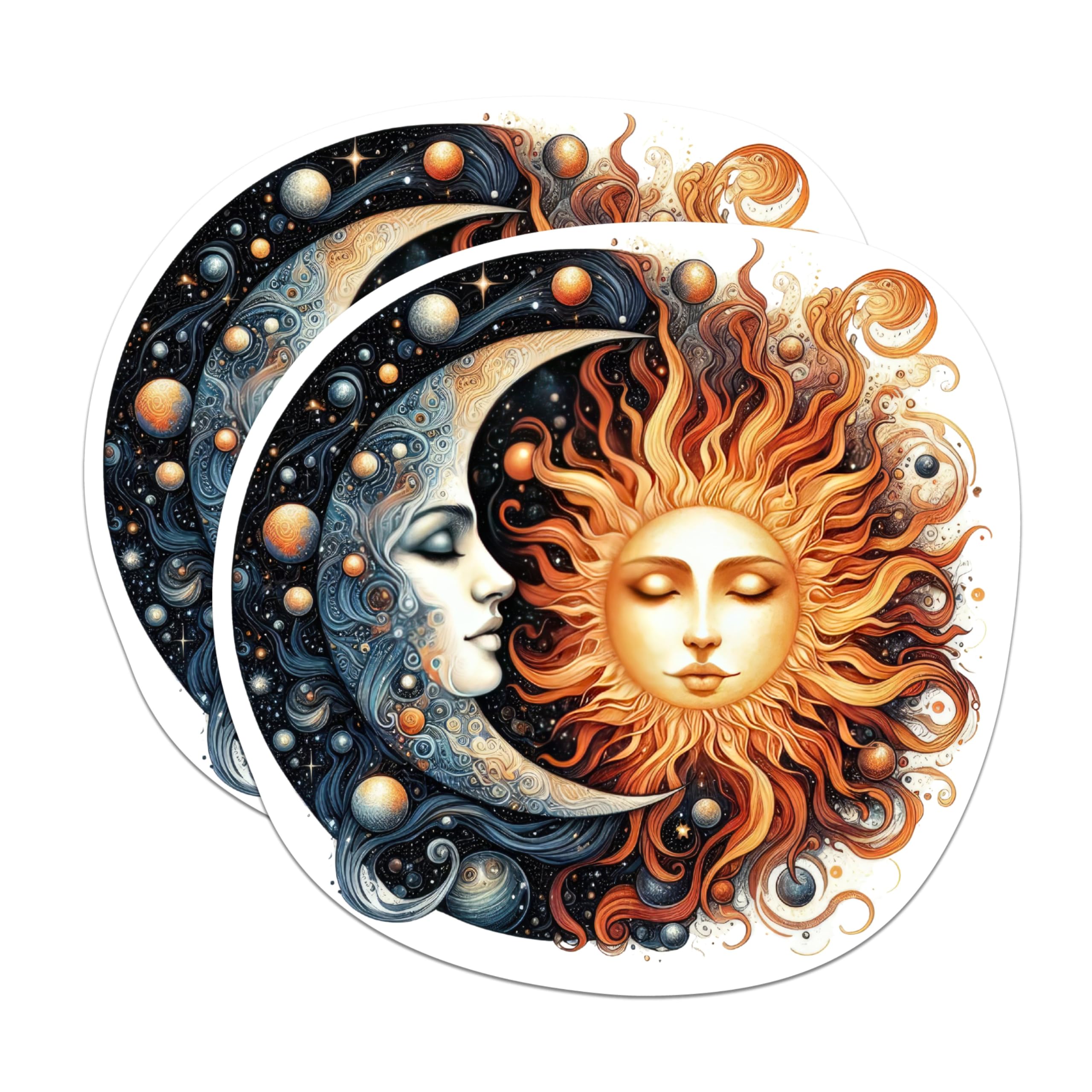 (2 Pack) Celestial Moon and Sun Magnets - Moon and Sun Cosmic Magnets - Celestial Art - 5 Inches On Longest Side - Premium Magnet - for Cars, Refrigerators, Toolboxes - Made in USA - MAG2243