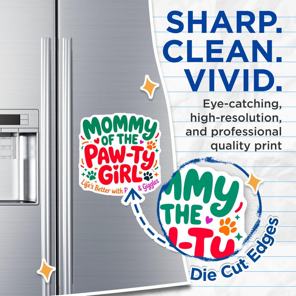 (2 Pack) Mommy of The Paw-ty Girl Magnets - Funny Dog Mom Fridge Decor - Cute Dog Lover Pet Mama Life - 5 Inches On Longest Side - Thick Durable Magnet - Made in USA - MAG27831