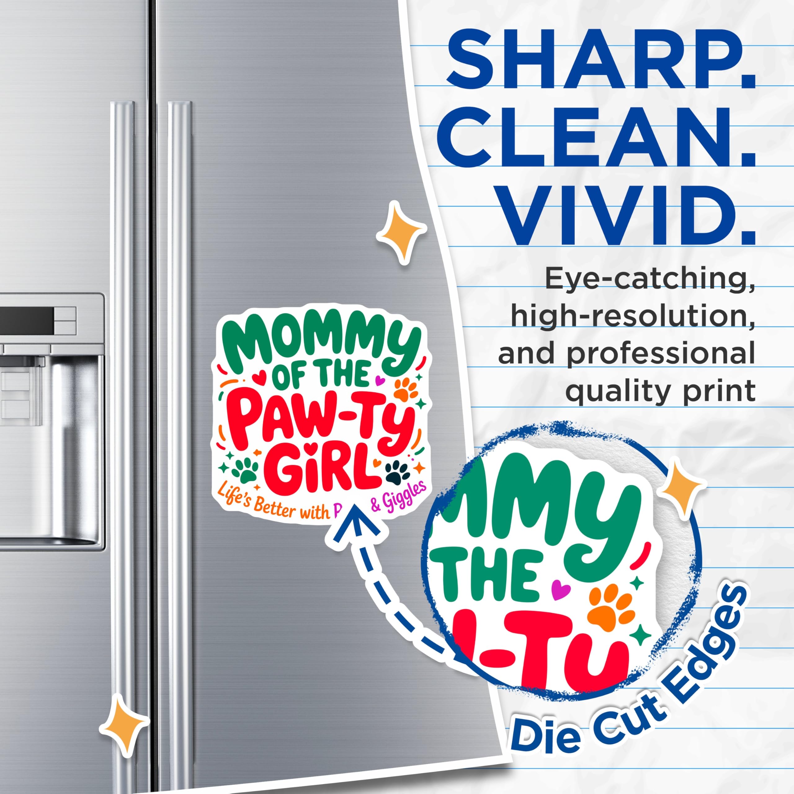 (2 Pack) Mommy of The Paw-ty Girl Magnets - Funny Dog Mom Fridge Decor - Cute Dog Lover Pet Mama Life - 5 Inches On Longest Side - Thick Durable Magnet - Made in USA - MAG27831