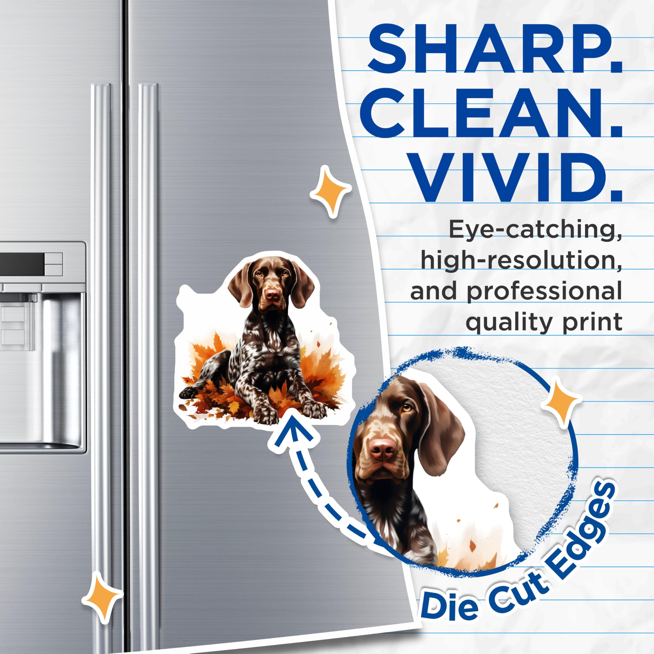 (2 Pack) German Shorthaired Pointer Magnets - Autumn Dog Art - Pet Lover Decor for Owners - 5 Inches On Longest Side - Thick Durable Magnet - Made in USA - MAG28982