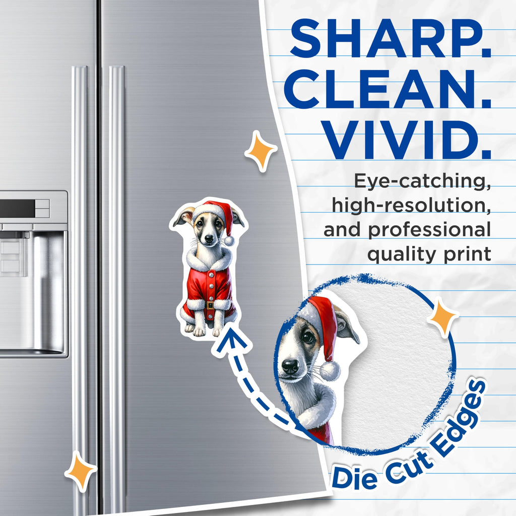(2 Pack) Christmas Puppy Magnets - Santa Dog Refrigerator - Holiday Pet Decor - 5 Inches On Longest Side - Thick Durable Magnet - Made in USA - MAG28358
