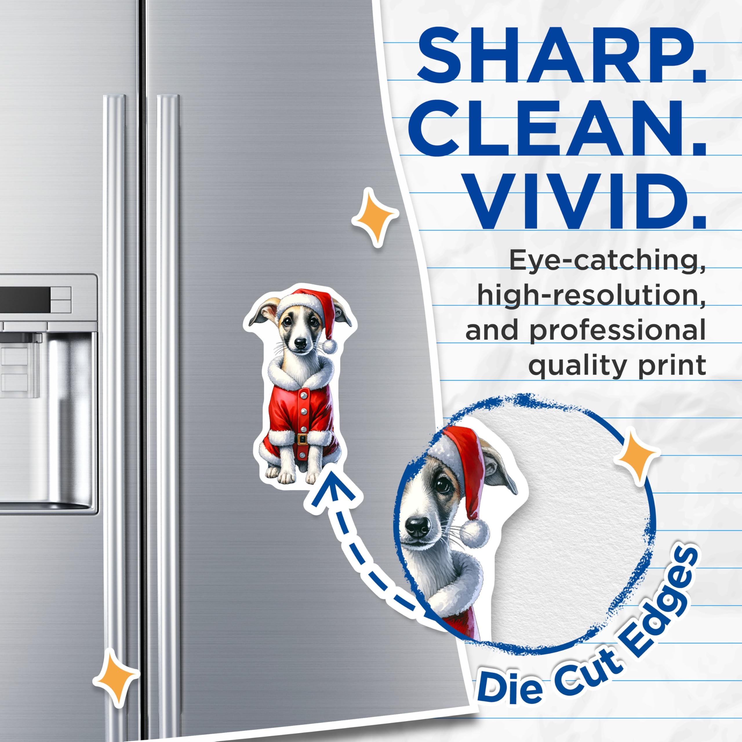 (2 Pack) Christmas Puppy Magnets - Santa Dog Refrigerator - Holiday Pet Decor - 5 Inches On Longest Side - Thick Durable Magnet - Made in USA - MAG28358