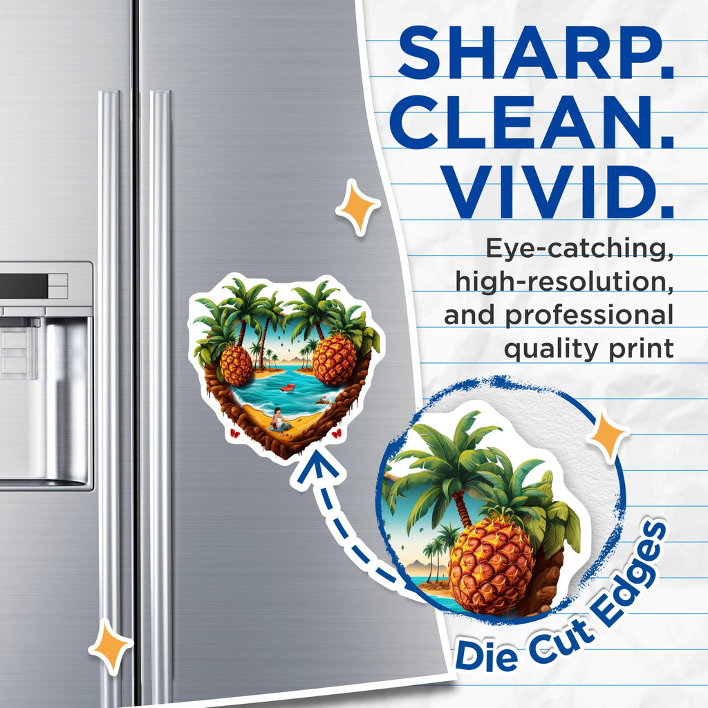 (2 Pack) Tropical Paradise Magnets - Island Beach Vacation - Summer Pineapple Art - Refrigerator Locker Decor - 5 Inches On Longest Side - Thick Durable Magnet - Made in USA - MAG20082