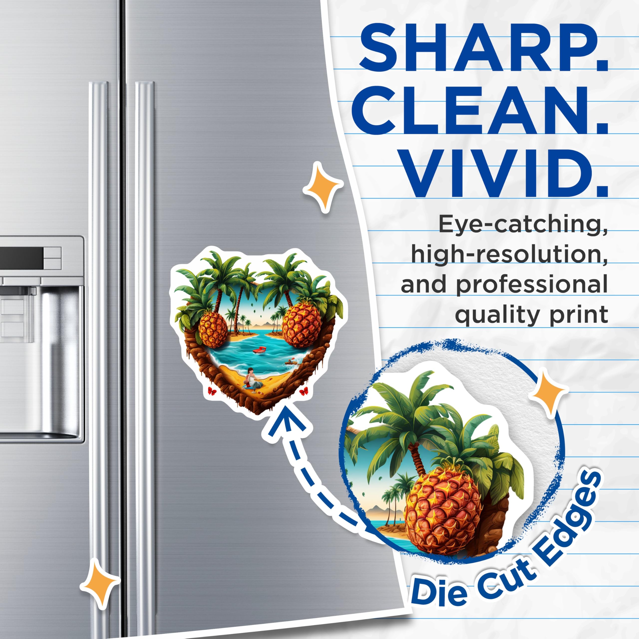 (2 Pack) Tropical Paradise Magnets - Island Beach Vacation - Summer Pineapple Art - Refrigerator Locker Decor - 5 Inches On Longest Side - Thick Durable Magnet - Made in USA - MAG20082