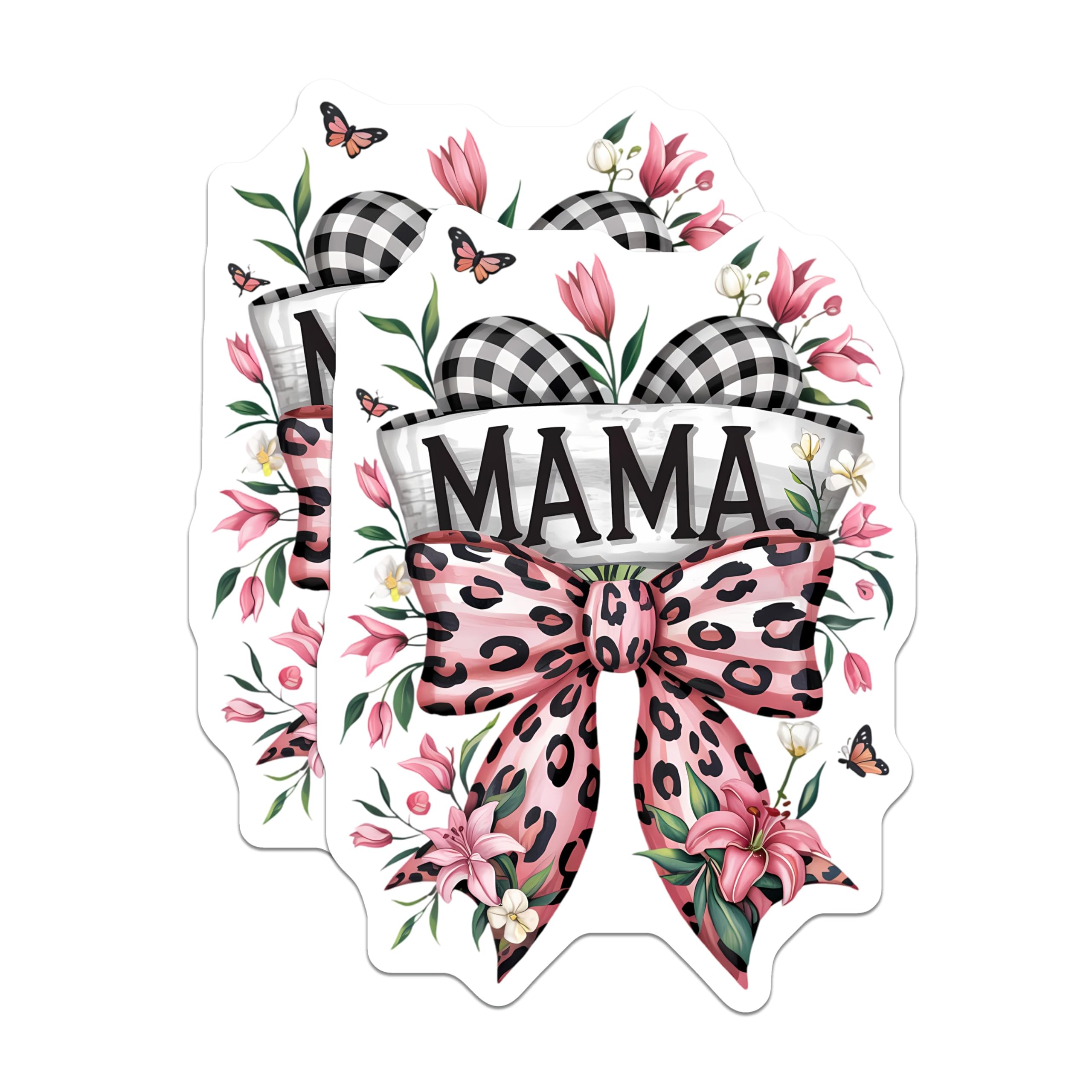 (2 Pack) Mama Magnets - Leopard Print Bow - Plaid Floral Design - Mom Appreciation - Fridge Decor - 5 Inches On Longest Side - Thick Durable Magnet - Made in USA - MAG20476