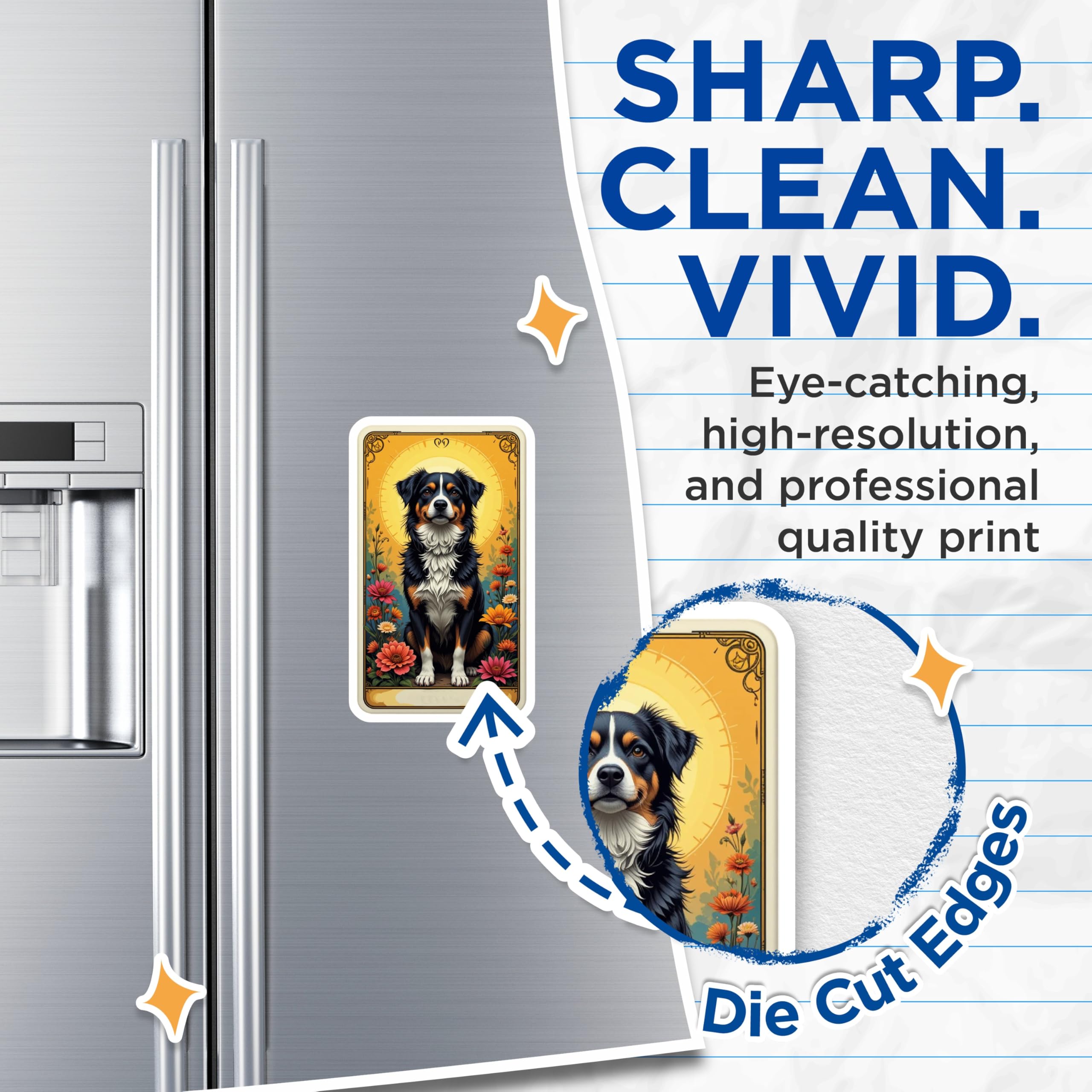 (2 Pack) Bernese Mountain Dog Magnets - Tarot Card Dog Art - Floral Dog Lover Decor - 5 Inches On Longest Side - Thick Durable Magnet - Made in USA - MAG23145