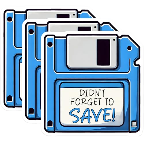 (3 Pack) Floppy Disk Decals - Retro Computer - Didnt Forget to Save - Laptop Decal - 3 Inches On Longest Side - Easy Peel & Apply - Made in USA - 3MCS2491