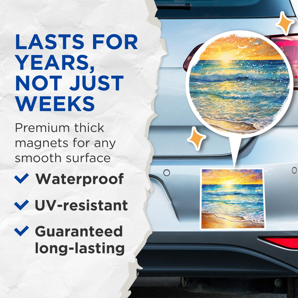 (2 Pack) Watercolor Beach Sunset Magnets - Ocean Wave Fridge Decor - Coastal Aesthetic Home Accents - 5 Inches On Longest Side - Thick Durable Magnet - Made in USA - MAG28456